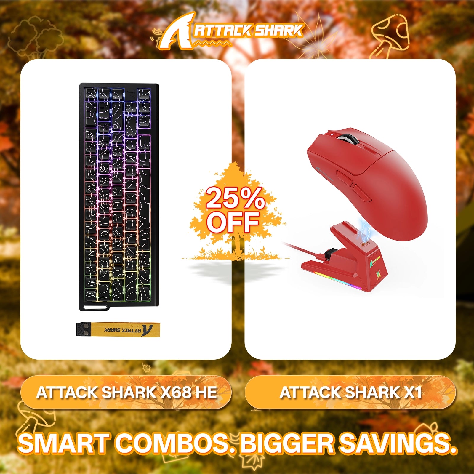 ATTACK SHARK X68HE Rapid Trigger-Tastatur + X1 Wireless Gaming-Maus im Bundle