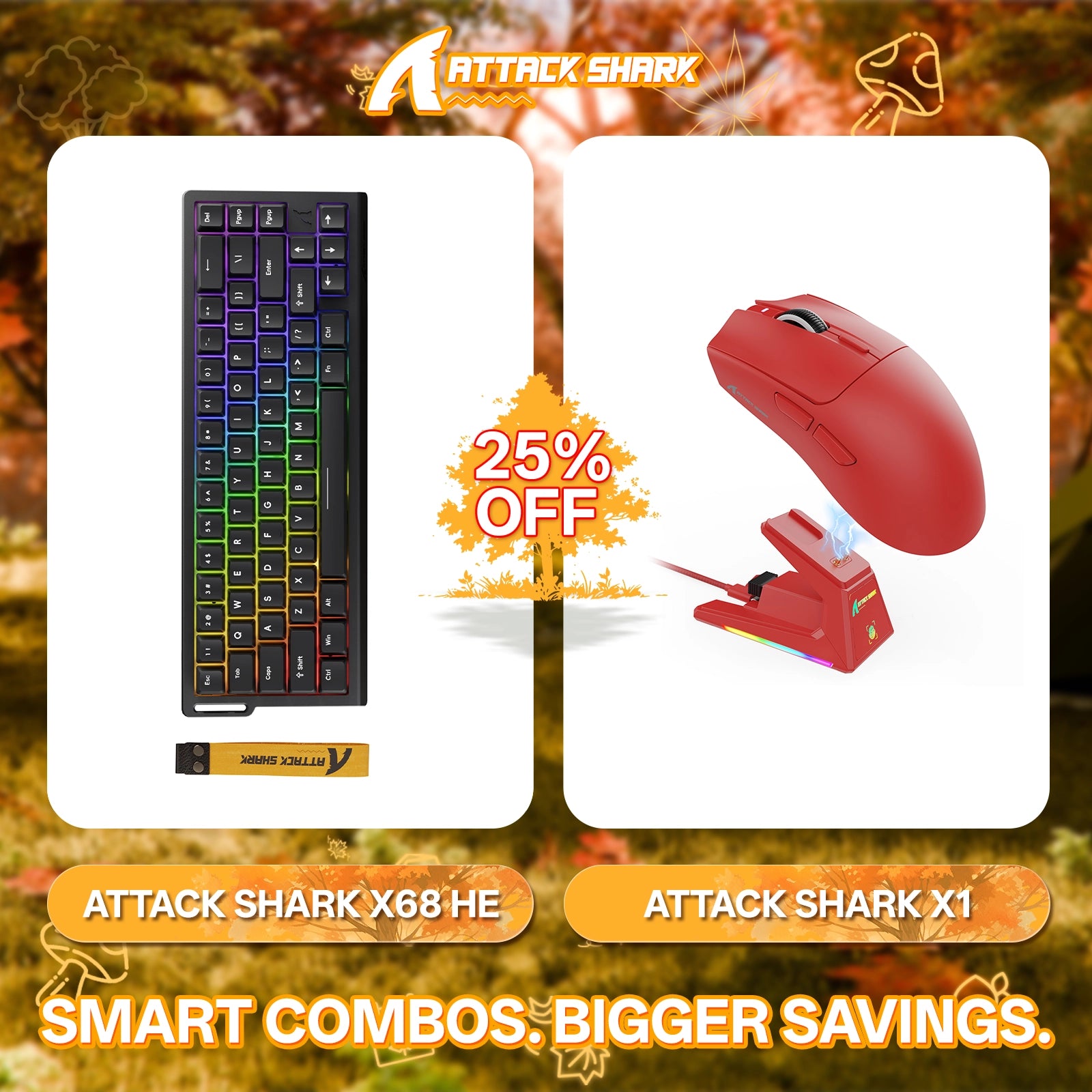 ATTACK SHARK X68HE Rapid Trigger Keyboard + X1 Wireless Gaming Mouse Bundle
