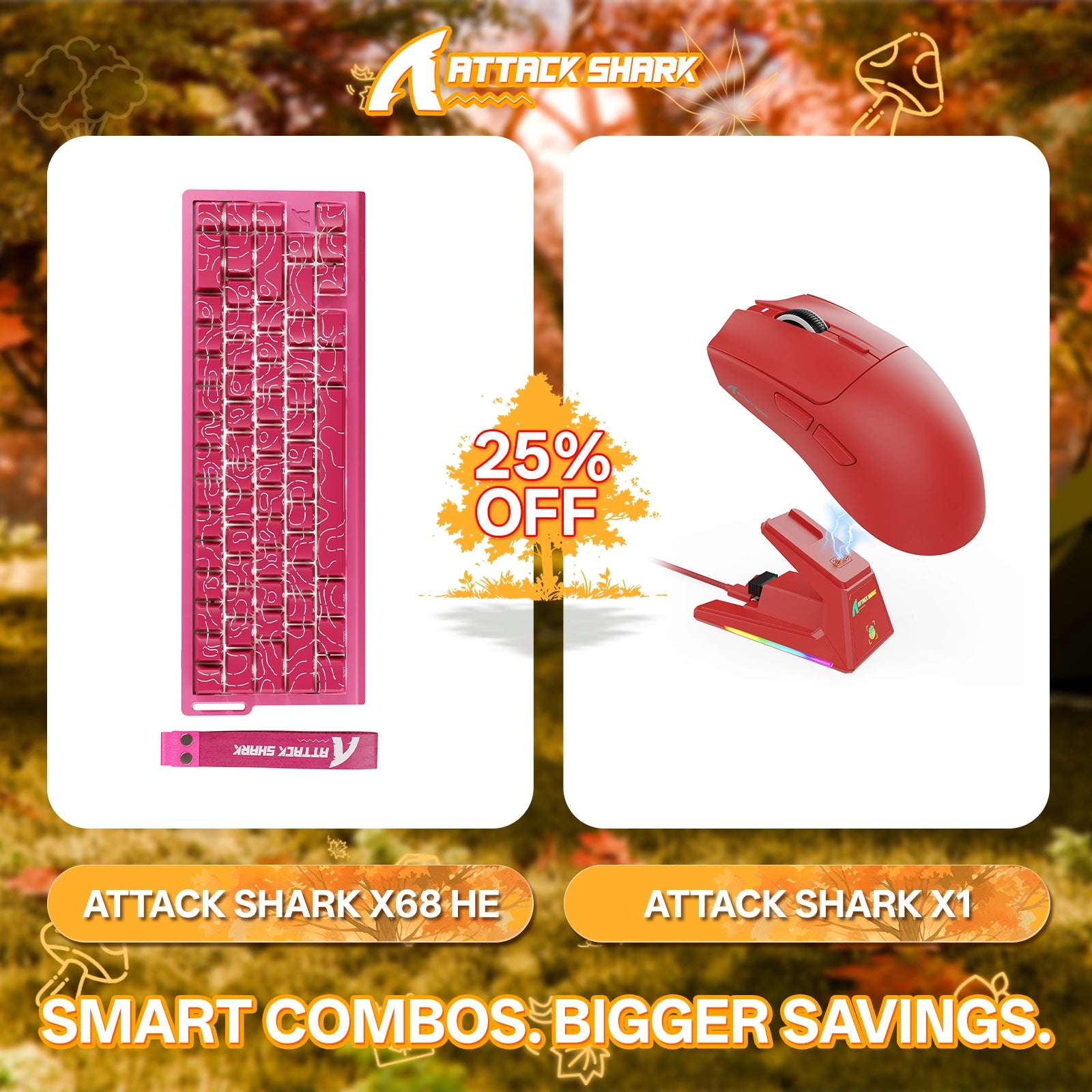 ATTACK SHARK X68HE Rapid Trigger Keyboard + X1 Wireless Gaming Mouse Bundle