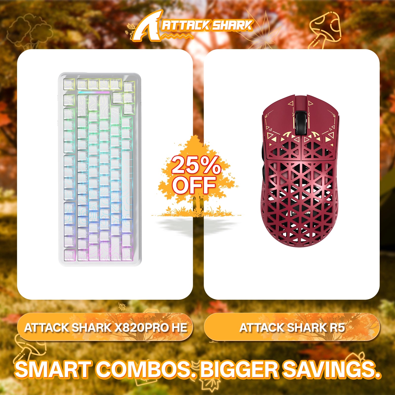 ATTACK SHARK X82PRO HE Rapid Trigger-Tastatur + R5 Carbon Fiber Wireless Gaming-Maus im Bundle