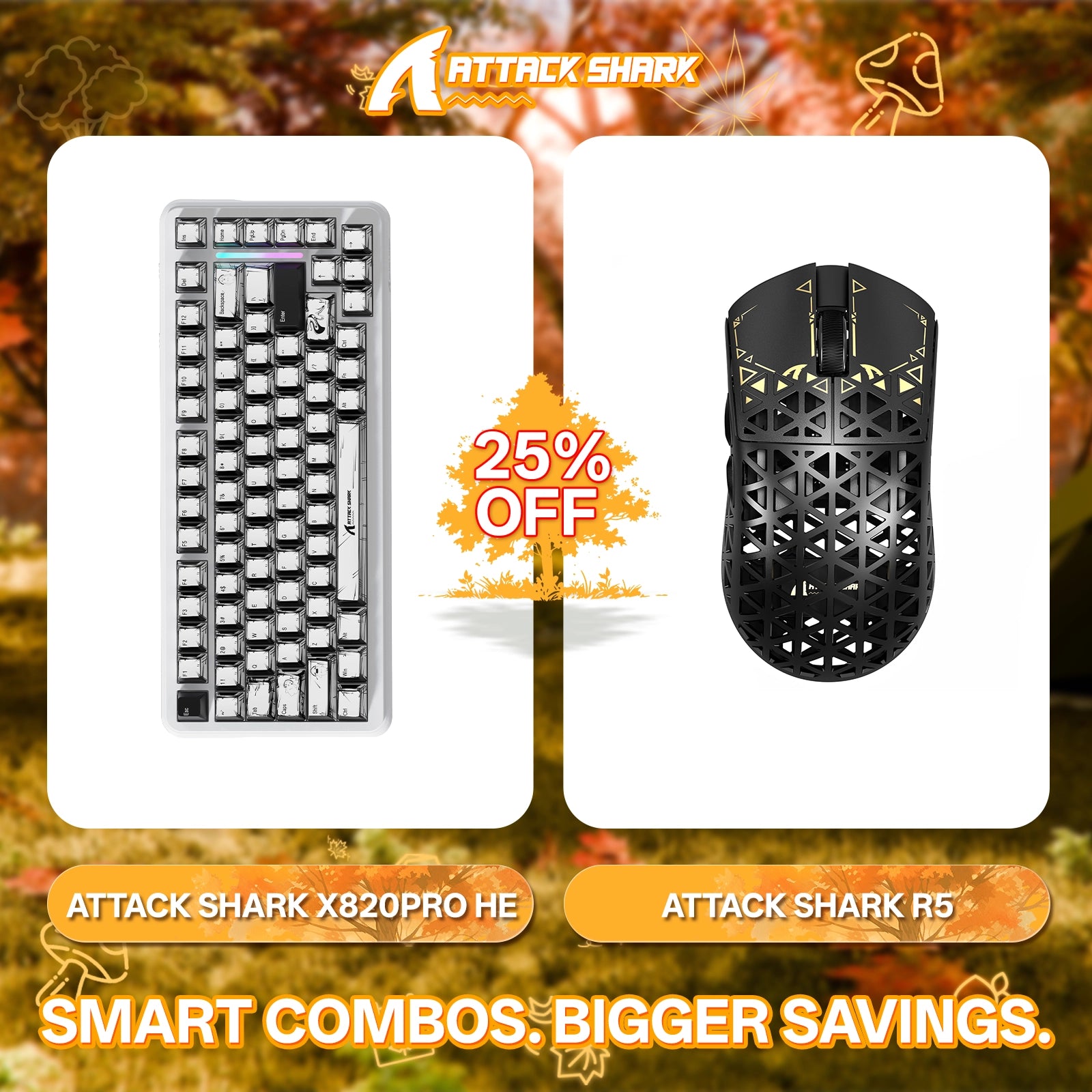 ATTACK SHARK X82PRO HE Rapid Trigger Keyboard + R5 Carbon Fiber Wireless Gaming Mouse Bundle