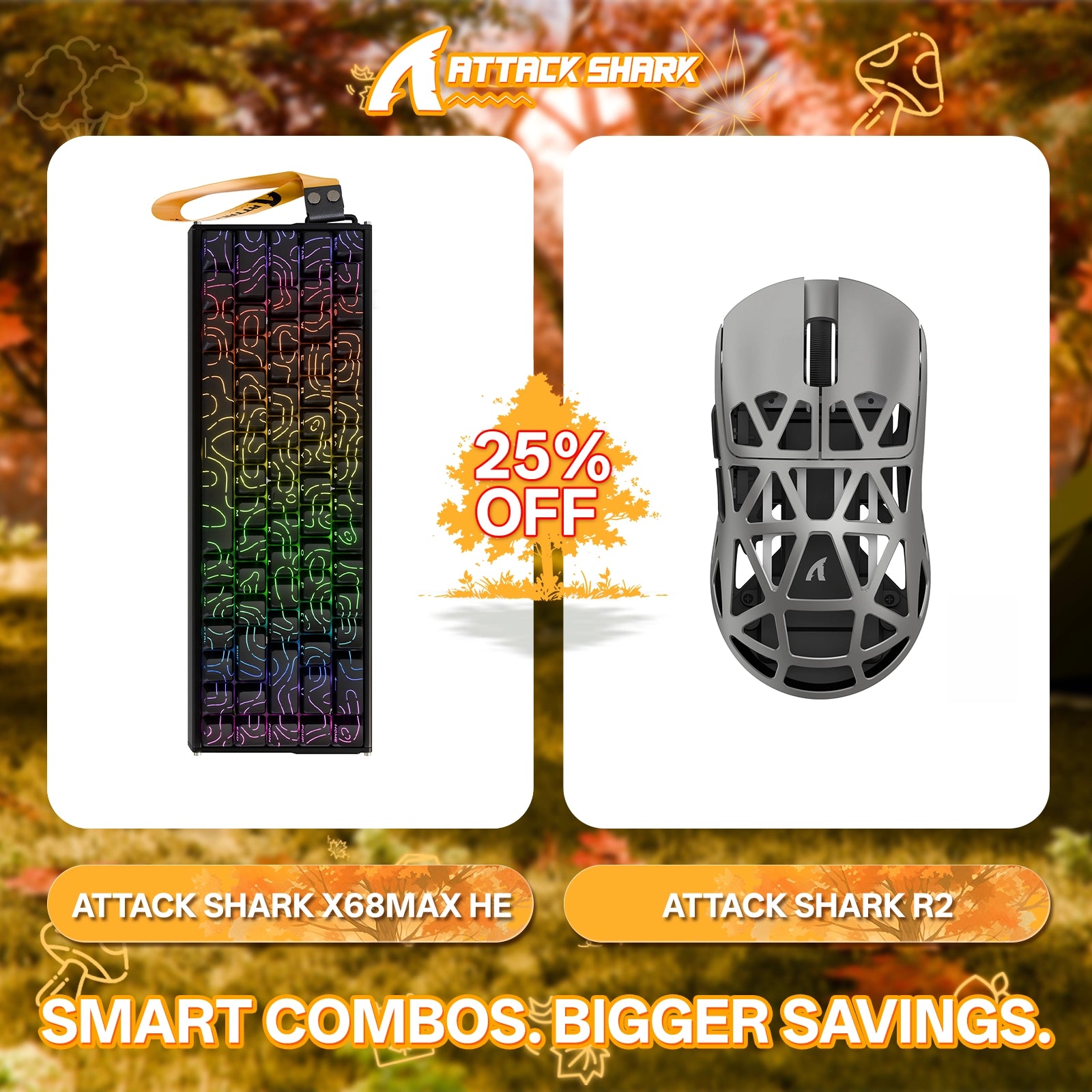 ATTACK SHARK X68MAX HE Rapid Trigger Aluminium-Tastatur + R2 Kabellose Gaming-Maus aus Magnesiumlegierung im Bundle