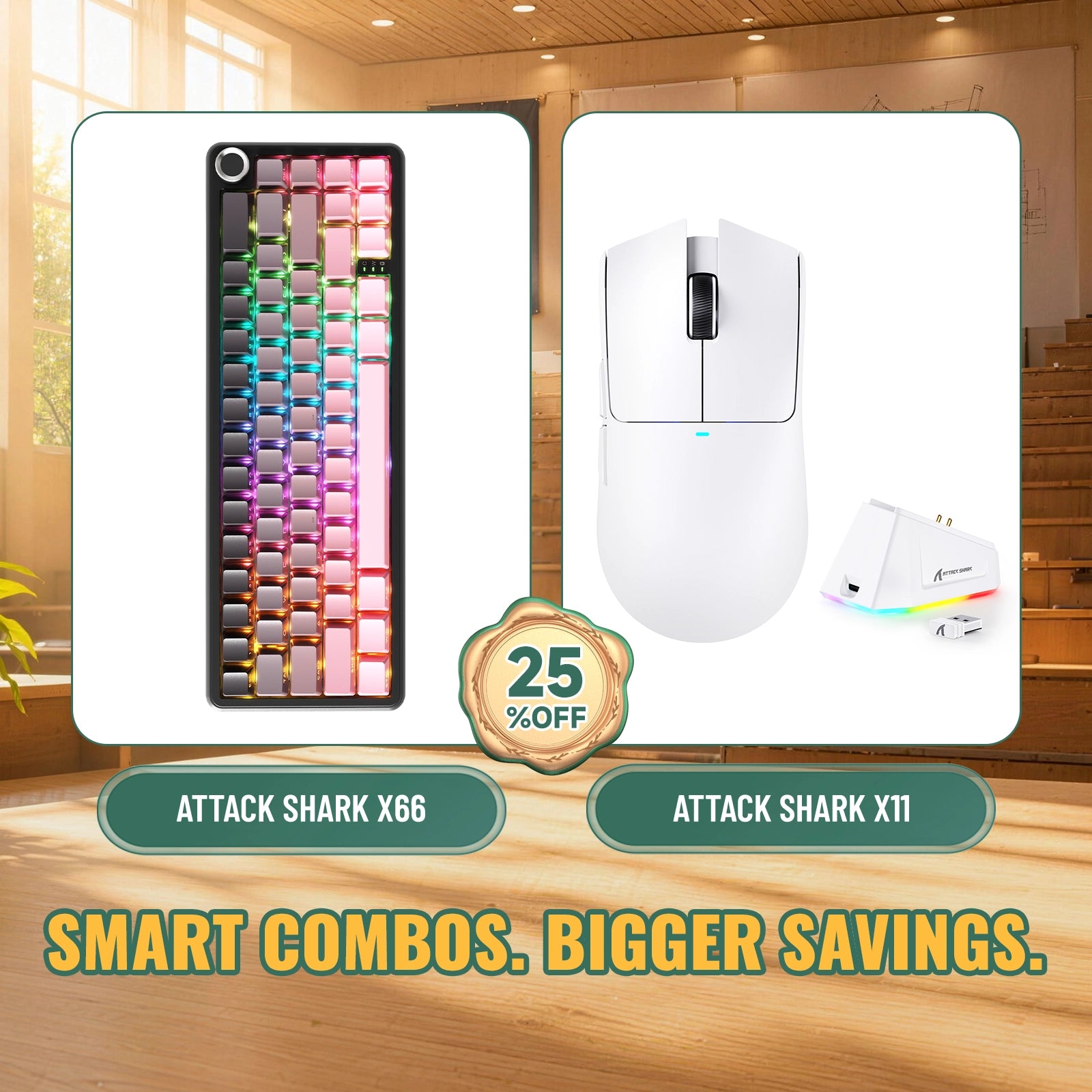 ATTACK SHARK X66 Kabellose mechanische Tastatur + X11 Kabellose Gaming-Maus Bundle