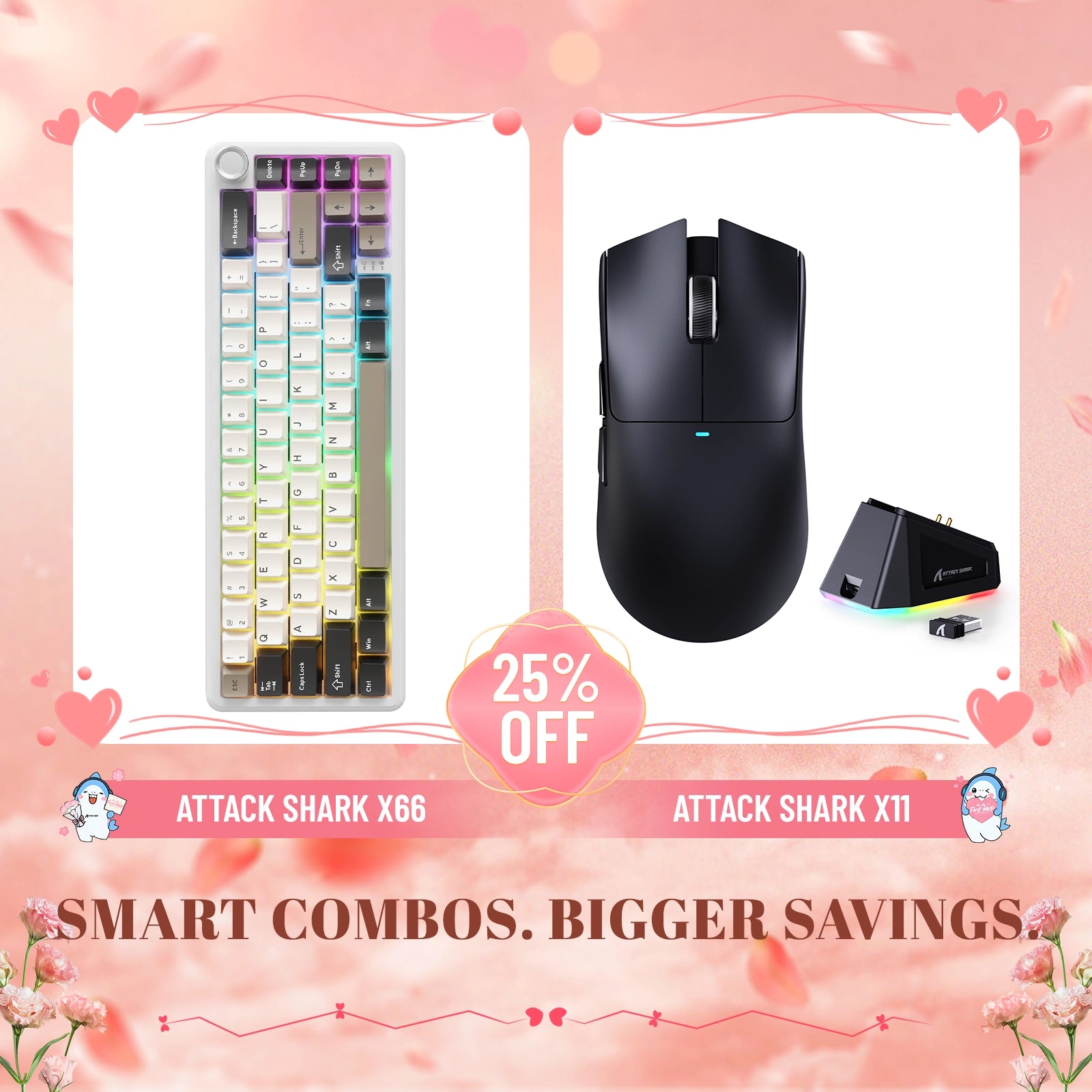 ATTACK SHARK X66 Kabellose Mechanische Tastatur + X11 Kabellose Gaming-Maus Bundle