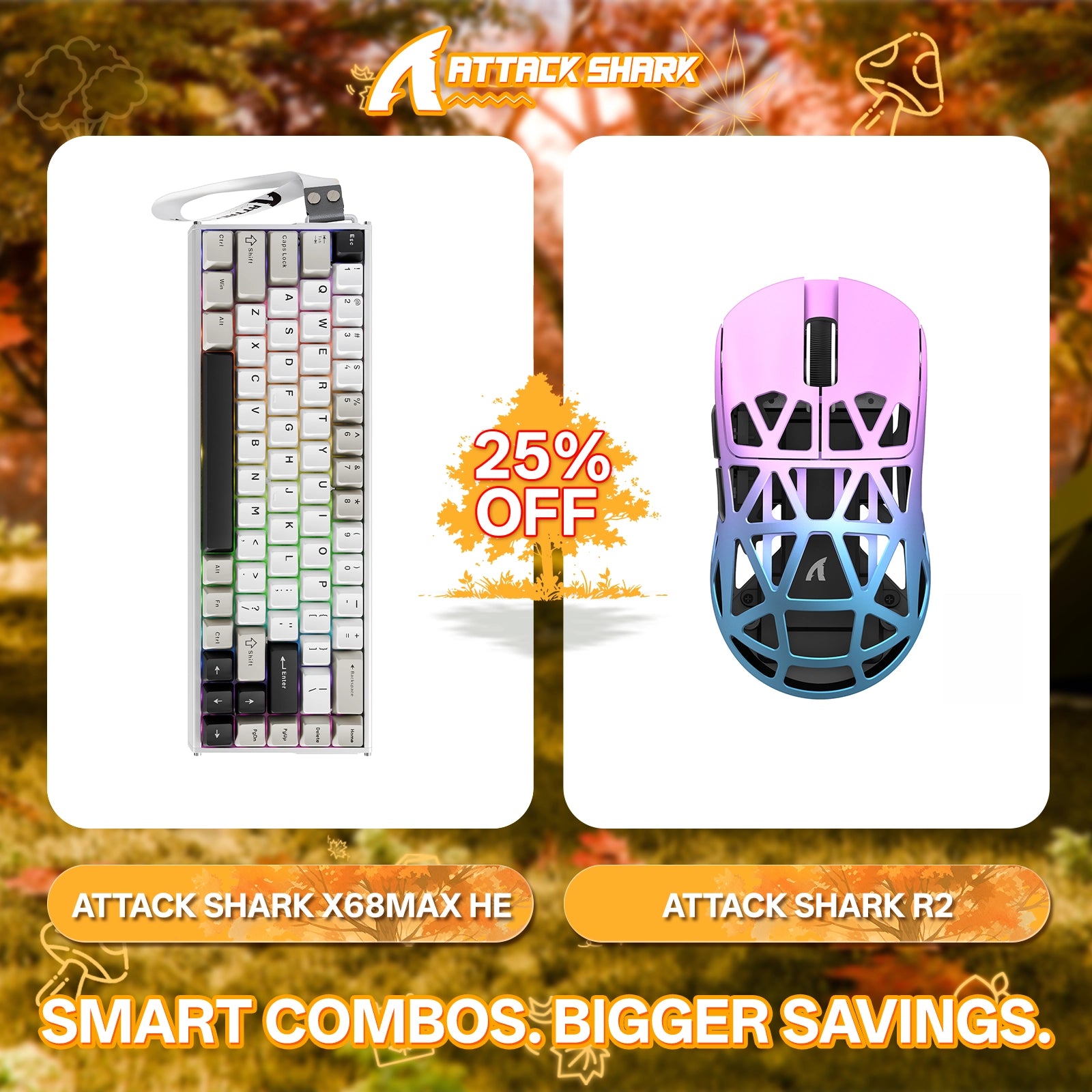 ATTACK SHARK X68MAX HE Rapid Trigger Aluminum Keyboard + R2 Magnesium Alloy Wireless Gaming Mouse Bundle