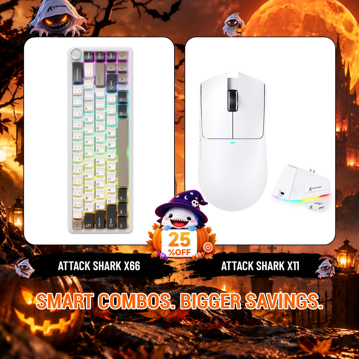 ATTACK SHARK X66 Kabellose mechanische Tastatur + X11 Kabellose Gaming-Maus Bundle