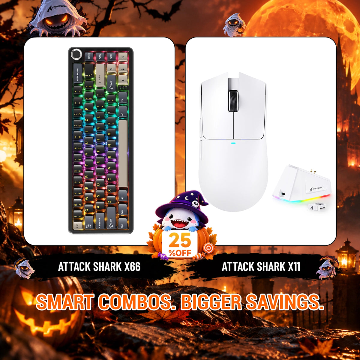 ATTACK SHARK X66 Kabellose mechanische Tastatur + X11 Kabellose Gaming-Maus Bundle