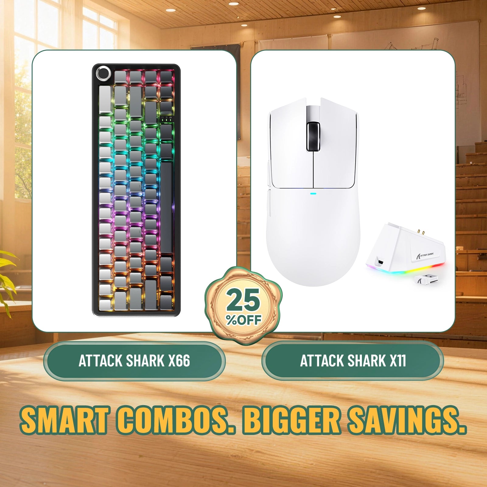 ATTACK SHARK X66 Kabellose mechanische Tastatur + X11 Kabellose Gaming-Maus Bundle