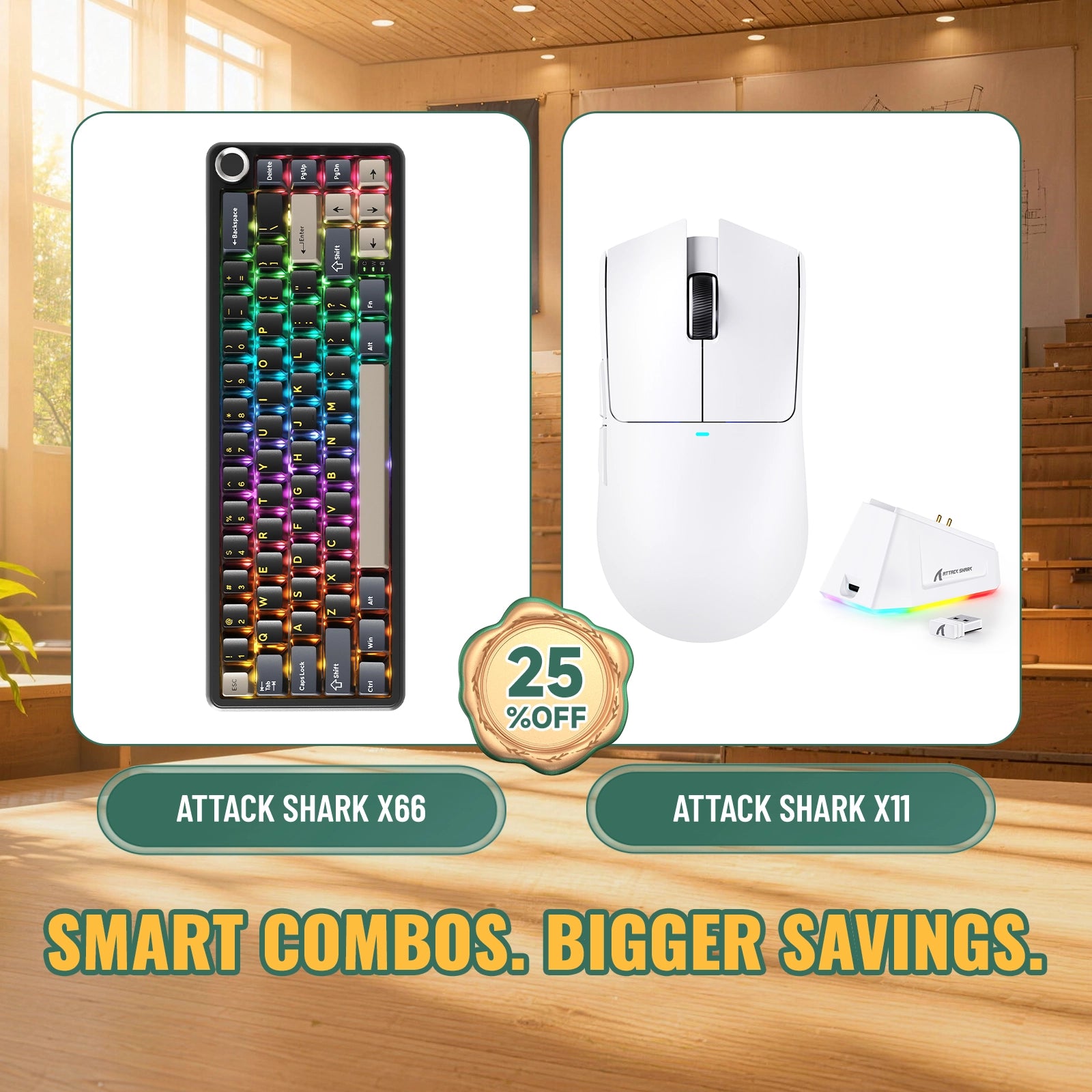 ATTACK SHARK X66 Kabellose mechanische Tastatur + X11 Kabellose Gaming-Maus Bundle