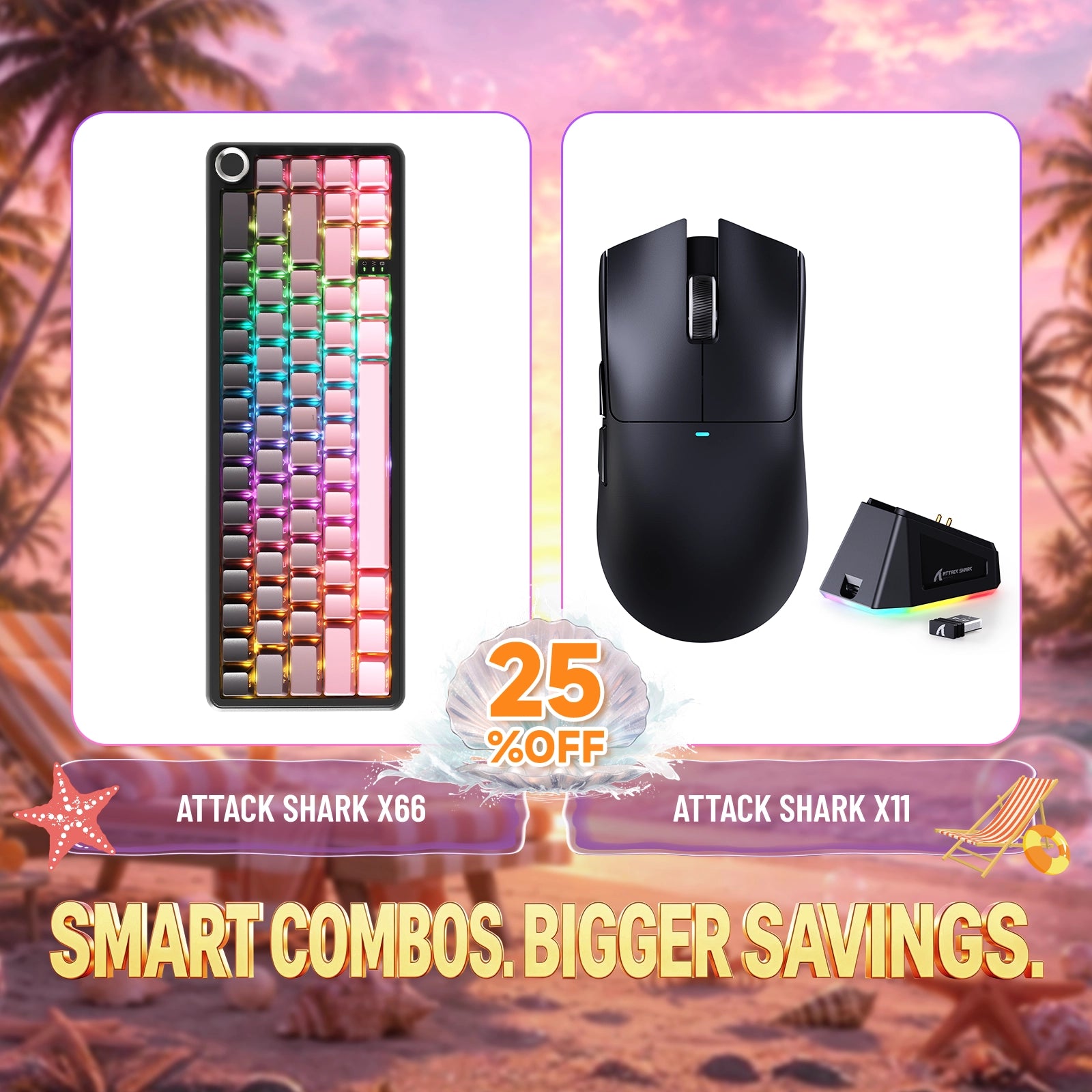 ATTACK SHARK X66 Kabellose mechanische Tastatur + X11 Kabellose Gaming-Maus Bundle