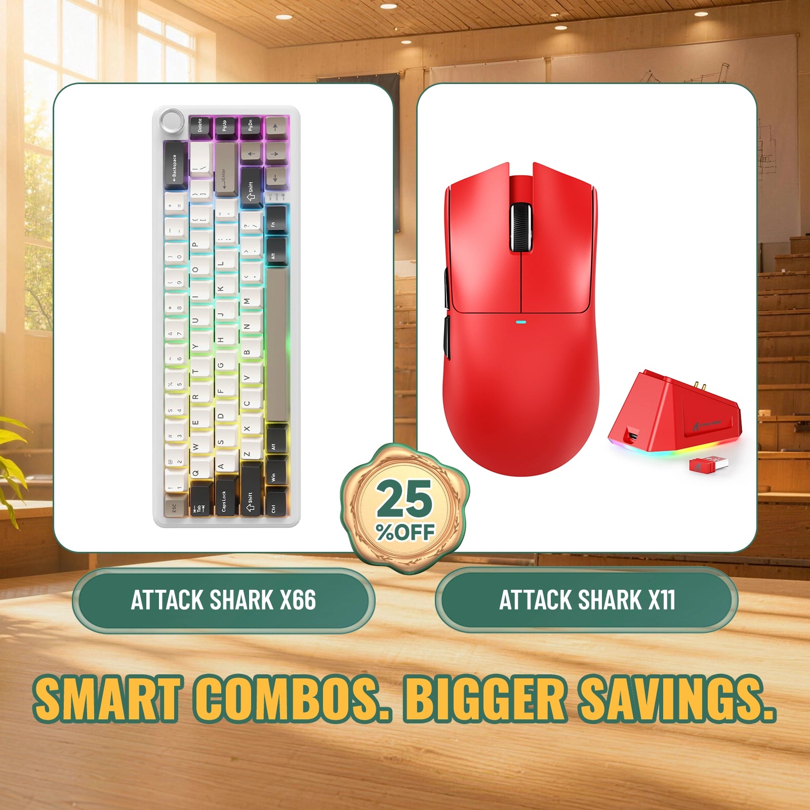 ATTACK SHARK X66 Kabellose mechanische Tastatur + X11 Kabellose Gaming-Maus Bundle