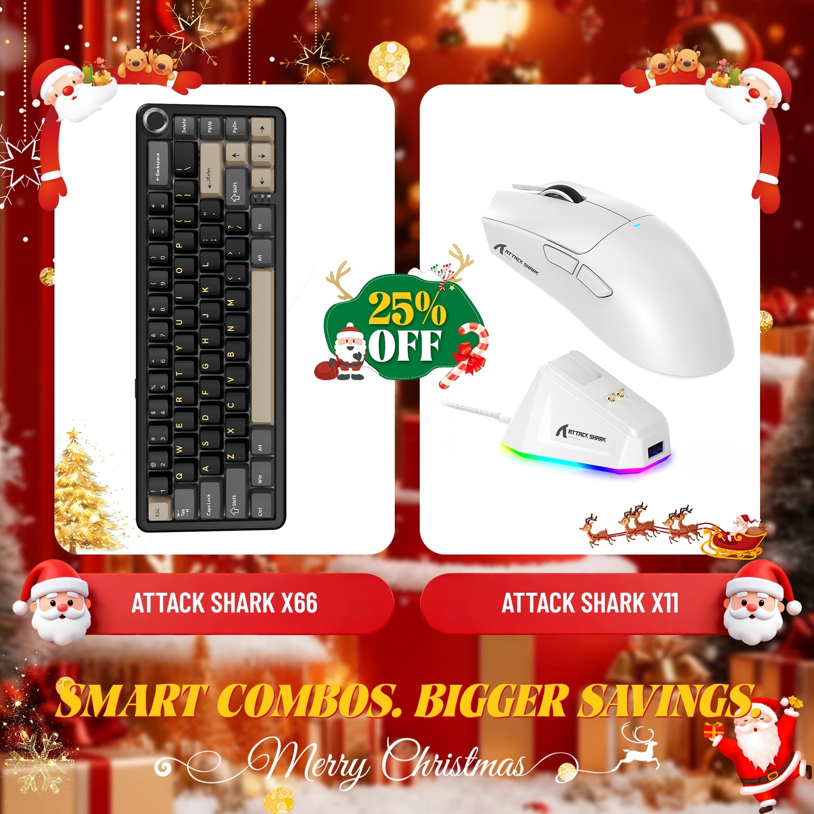 ATTACK SHARK X66 Wireless Mechanical Keyboard + X11 Wireless Gaming Mouse