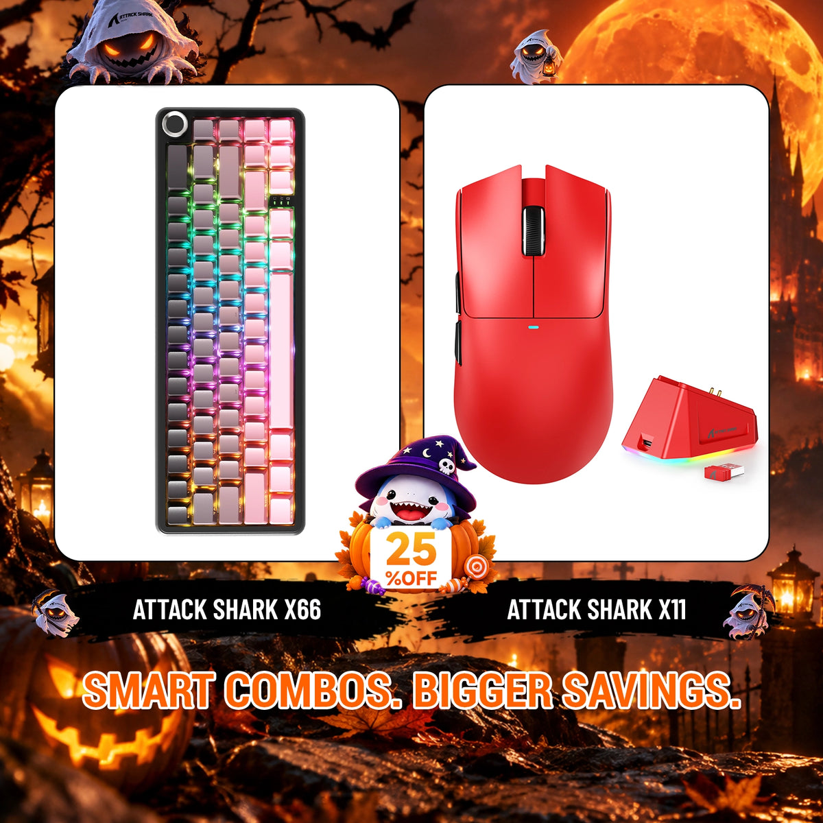 ATTACK SHARK X66 Kabellose mechanische Tastatur + X11 Kabellose Gaming-Maus Bundle