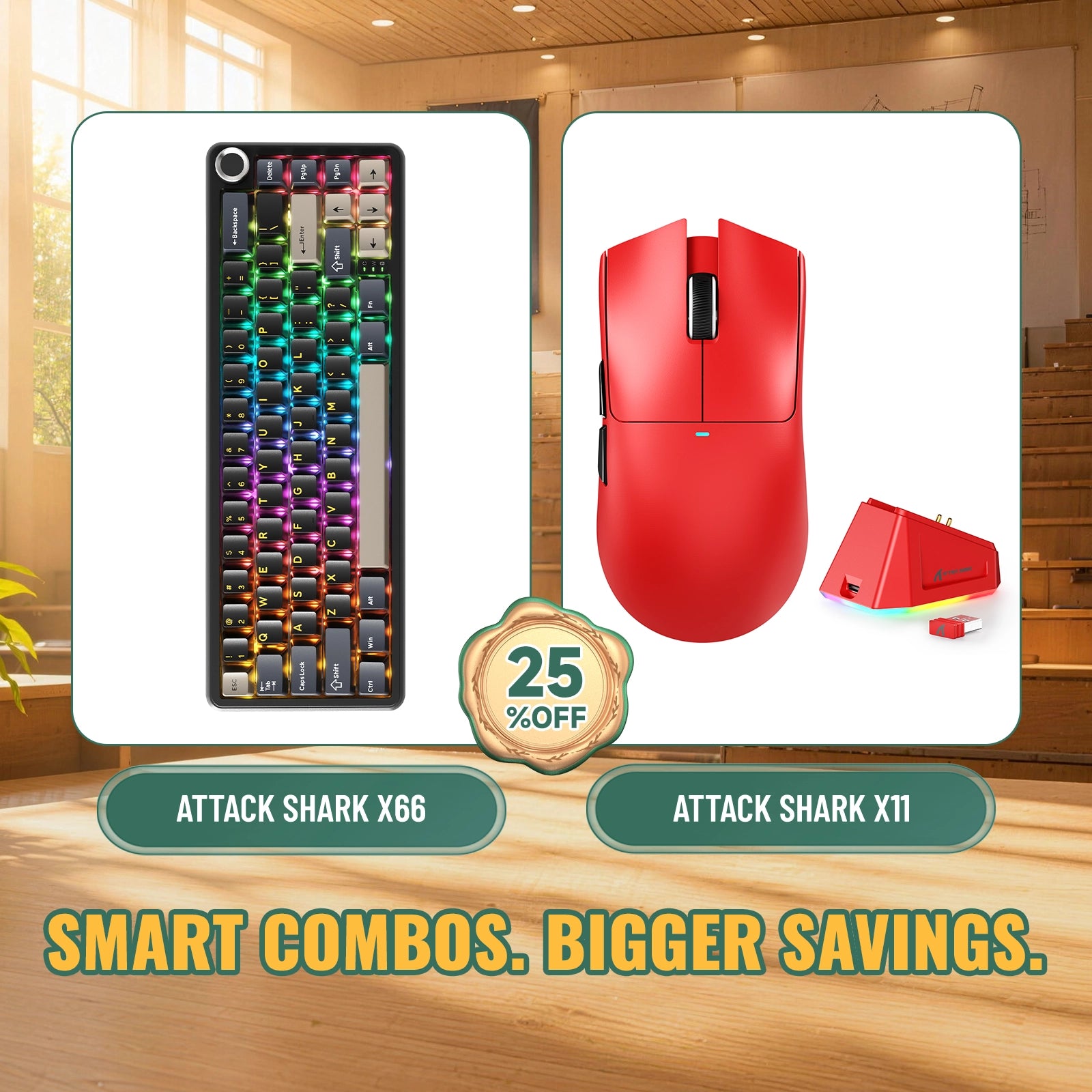 ATTACK SHARK X66 Kabellose mechanische Tastatur + X11 Kabellose Gaming-Maus Bundle