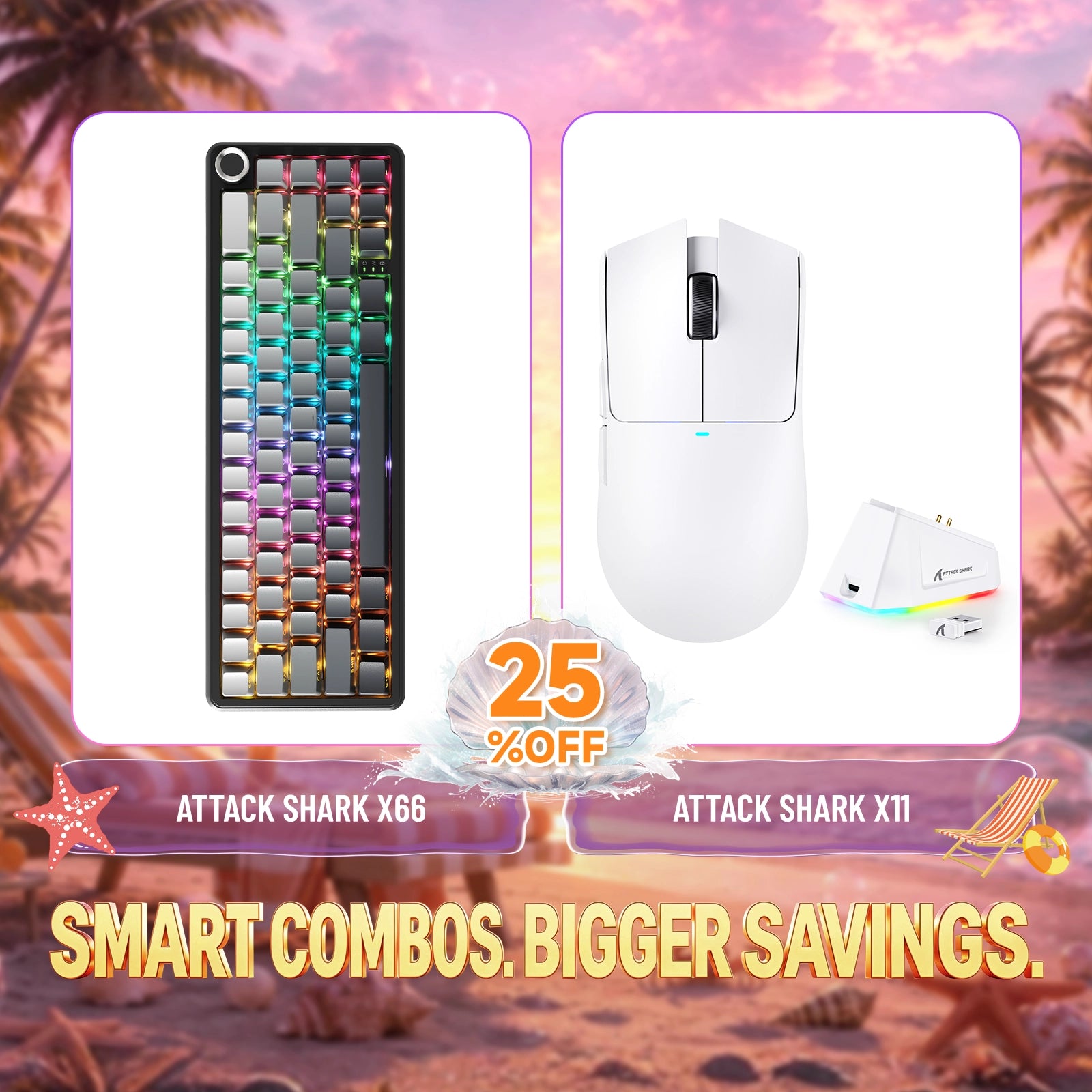 ATTACK SHARK X66 Kabellose mechanische Tastatur + X11 Kabellose Gaming-Maus Bundle