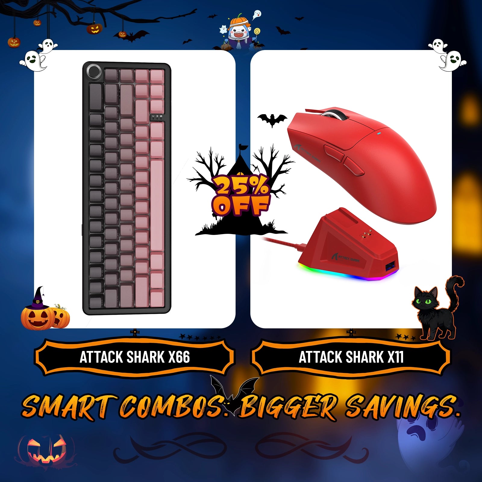 ATTACK SHARK X66 Wireless Mechanical Keyboard + X11 Wireless Gaming Mouse