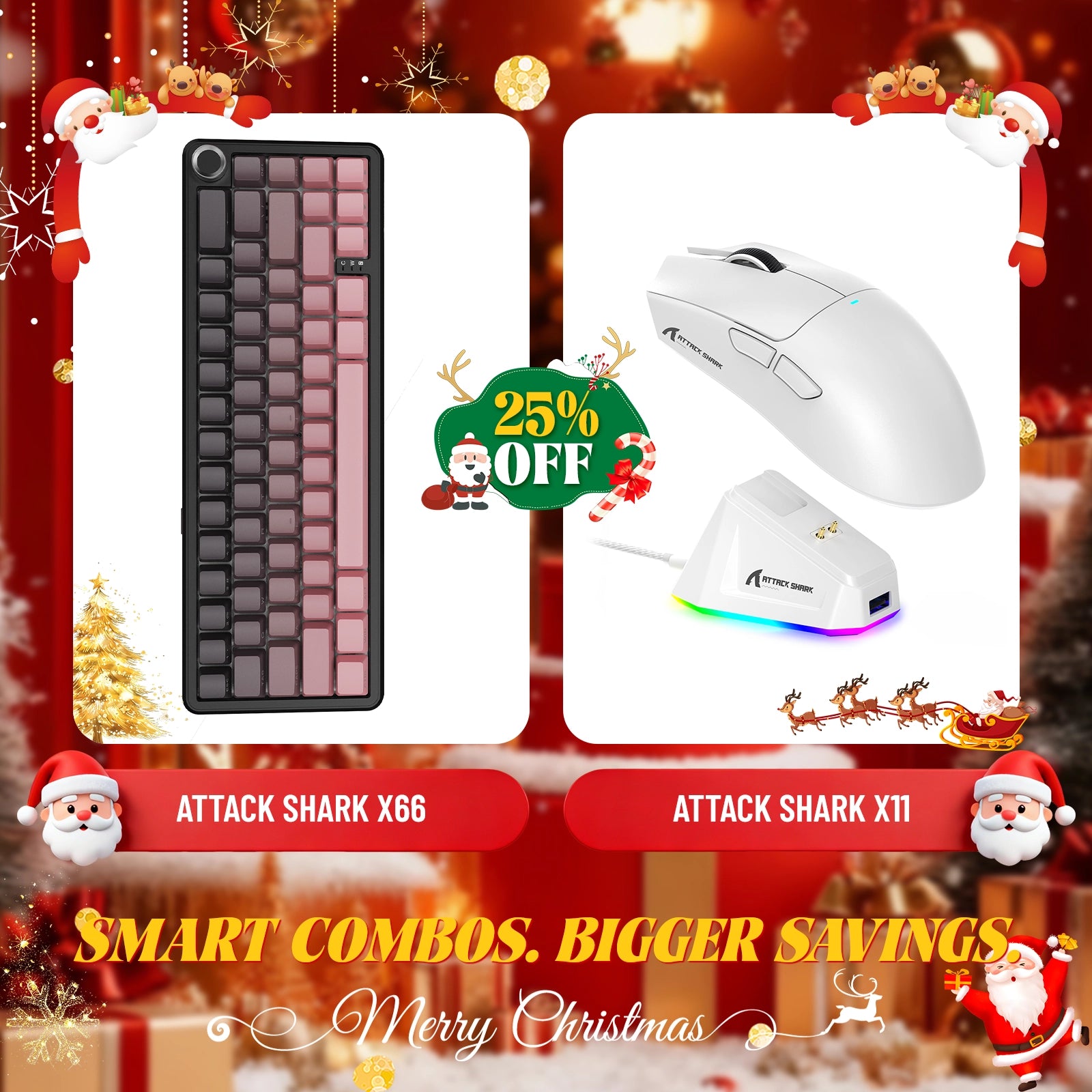 ATTACK SHARK X66 Wireless Mechanical Keyboard + X11 Wireless Gaming Mouse