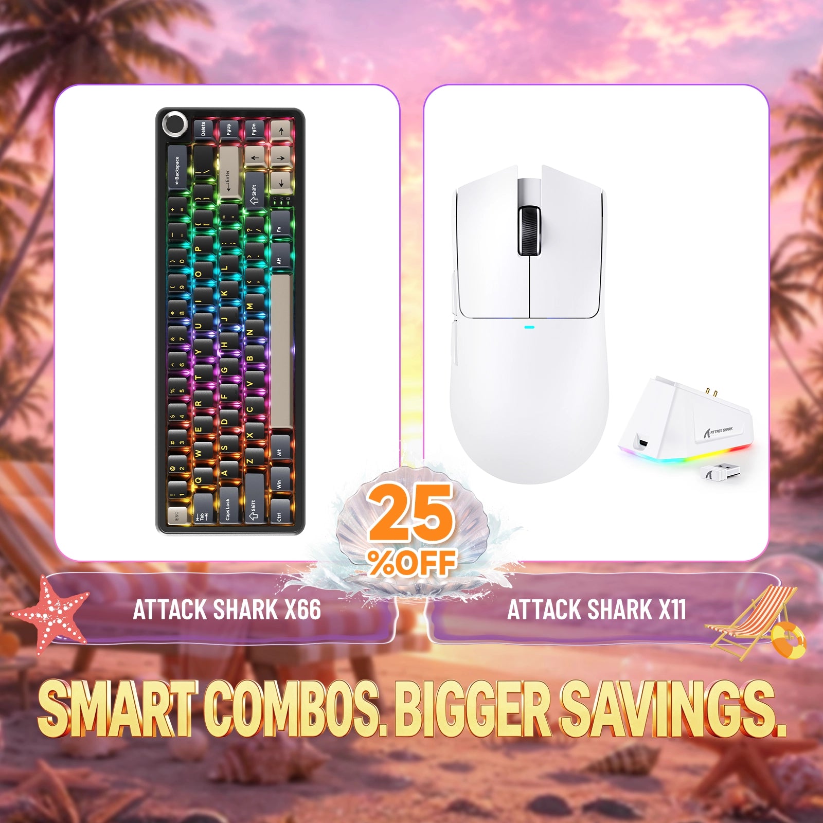 ATTACK SHARK X66 Kabellose mechanische Tastatur + X11 Kabellose Gaming-Maus Bundle