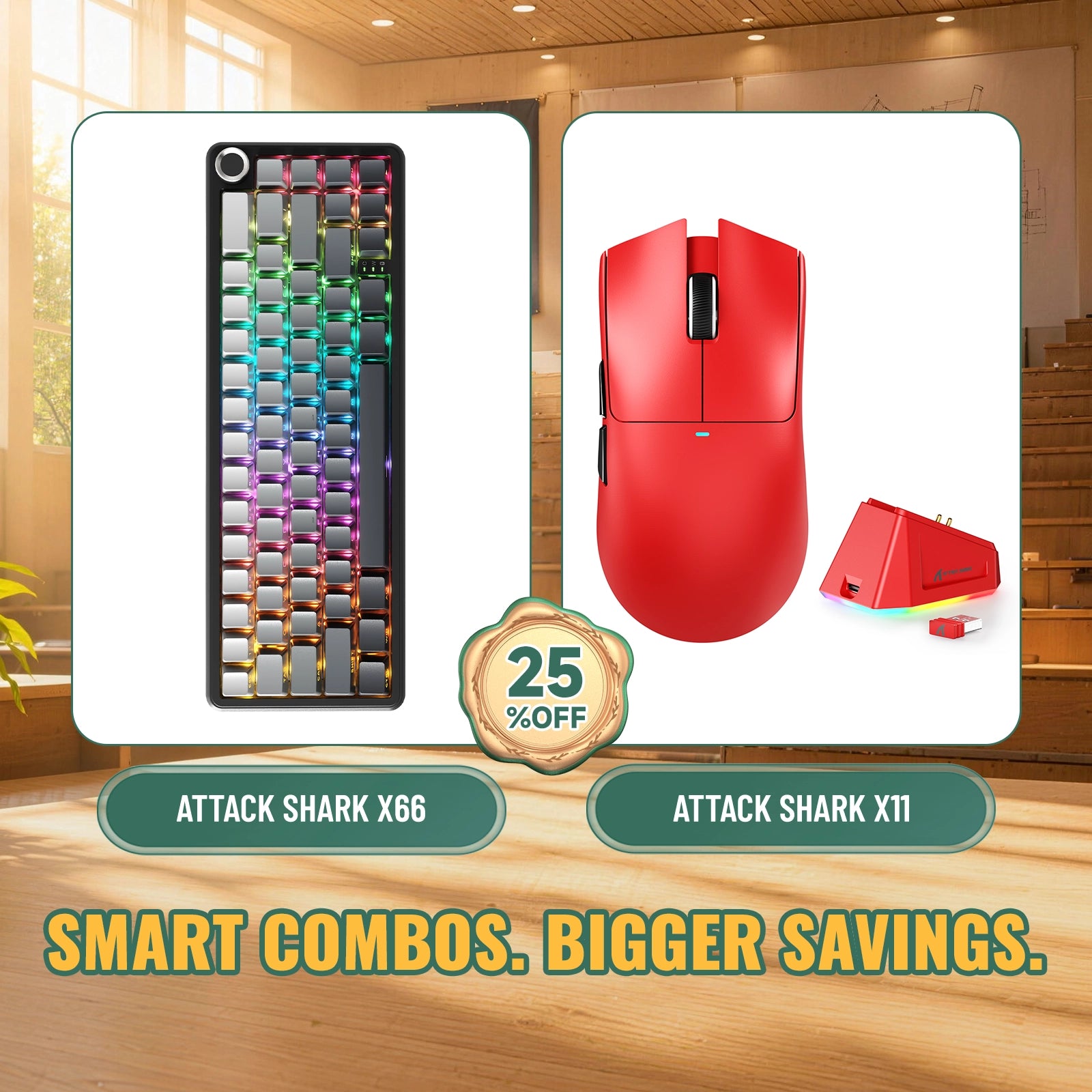 ATTACK SHARK X66 Kabellose mechanische Tastatur + X11 Kabellose Gaming-Maus Bundle