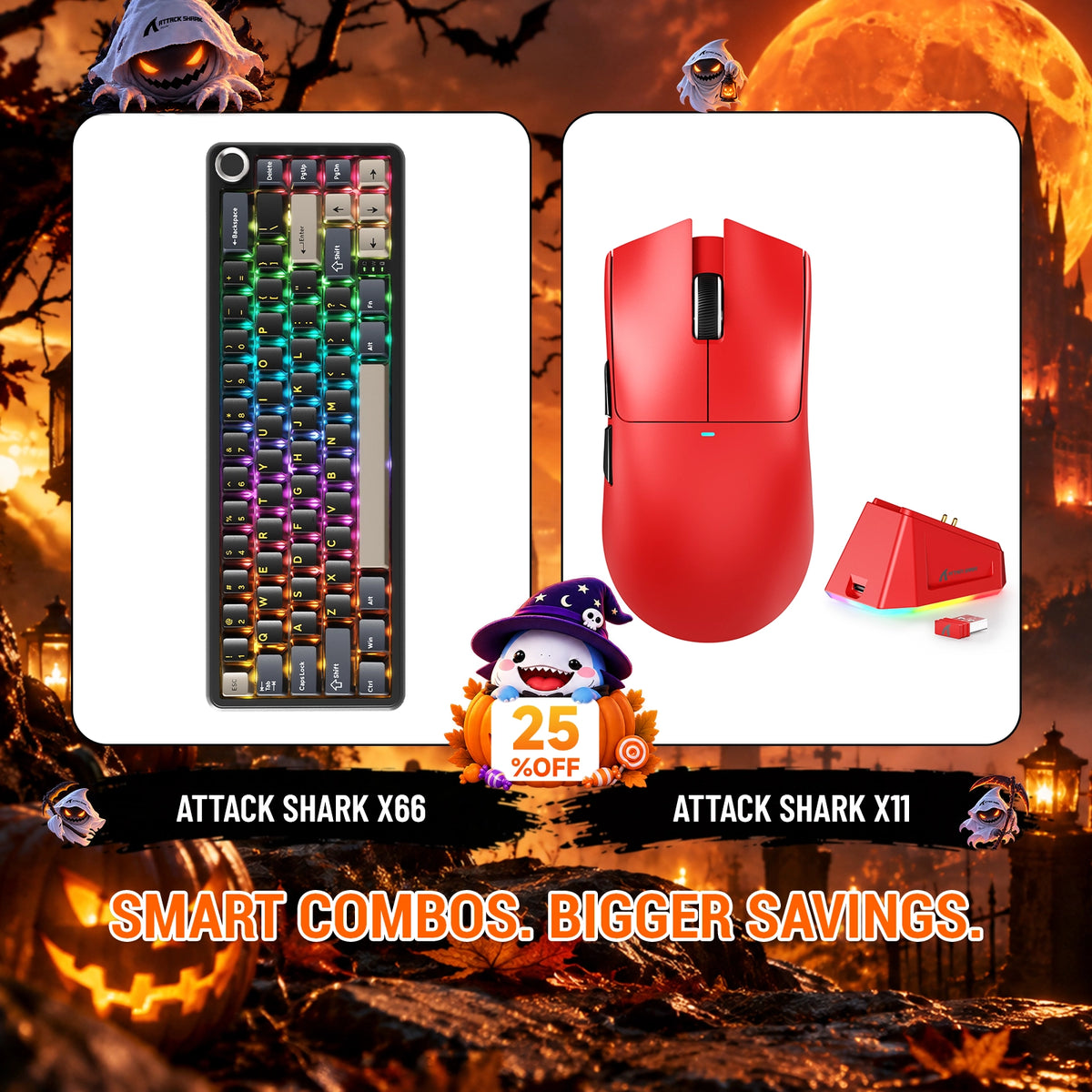 ATTACK SHARK X66 Kabellose mechanische Tastatur + X11 Kabellose Gaming-Maus Bundle