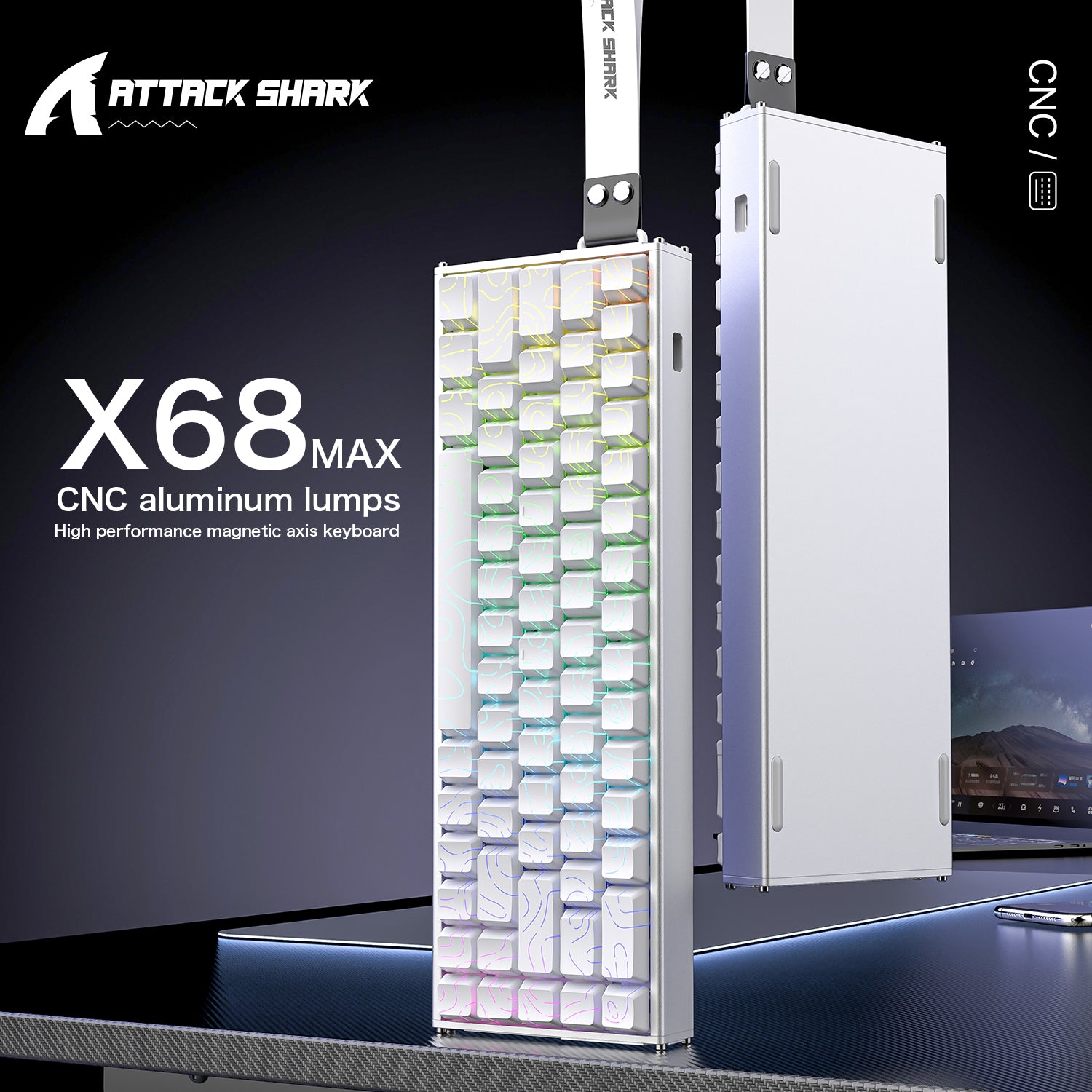ATTACK SHARK X68MAX HE Rapid Trigger CNC Aluminum Keyboard Magnetic Switch with C01Ultra RGB Coiled Cable