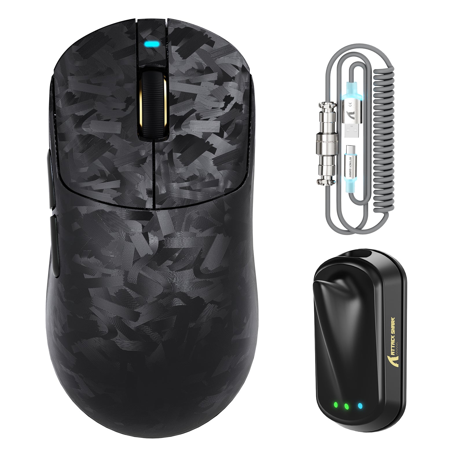 ATTACK SHARK RS3 ULTRA Carbonfaser Kabellose PAW3955MAX Gaming-Maus mit C06 Ultra LED-Kabel