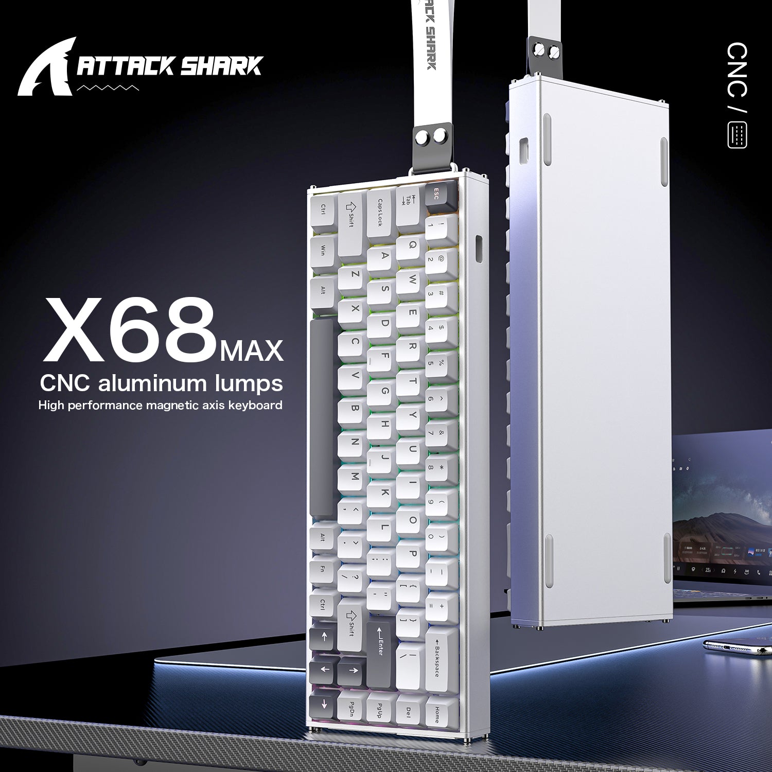 ATTACK SHARK X68MAX HE Rapid Trigger CNC Aluminum Keyboard Magnetic Switch with C01Ultra RGB Coiled Cable