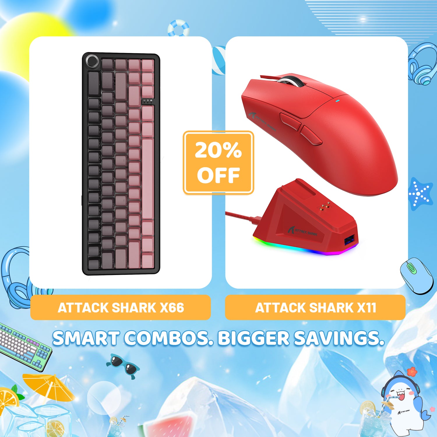 ATTACK SHARK X66 Wireless Mechanical Keyboard + X11 Wireless Gaming Mouse