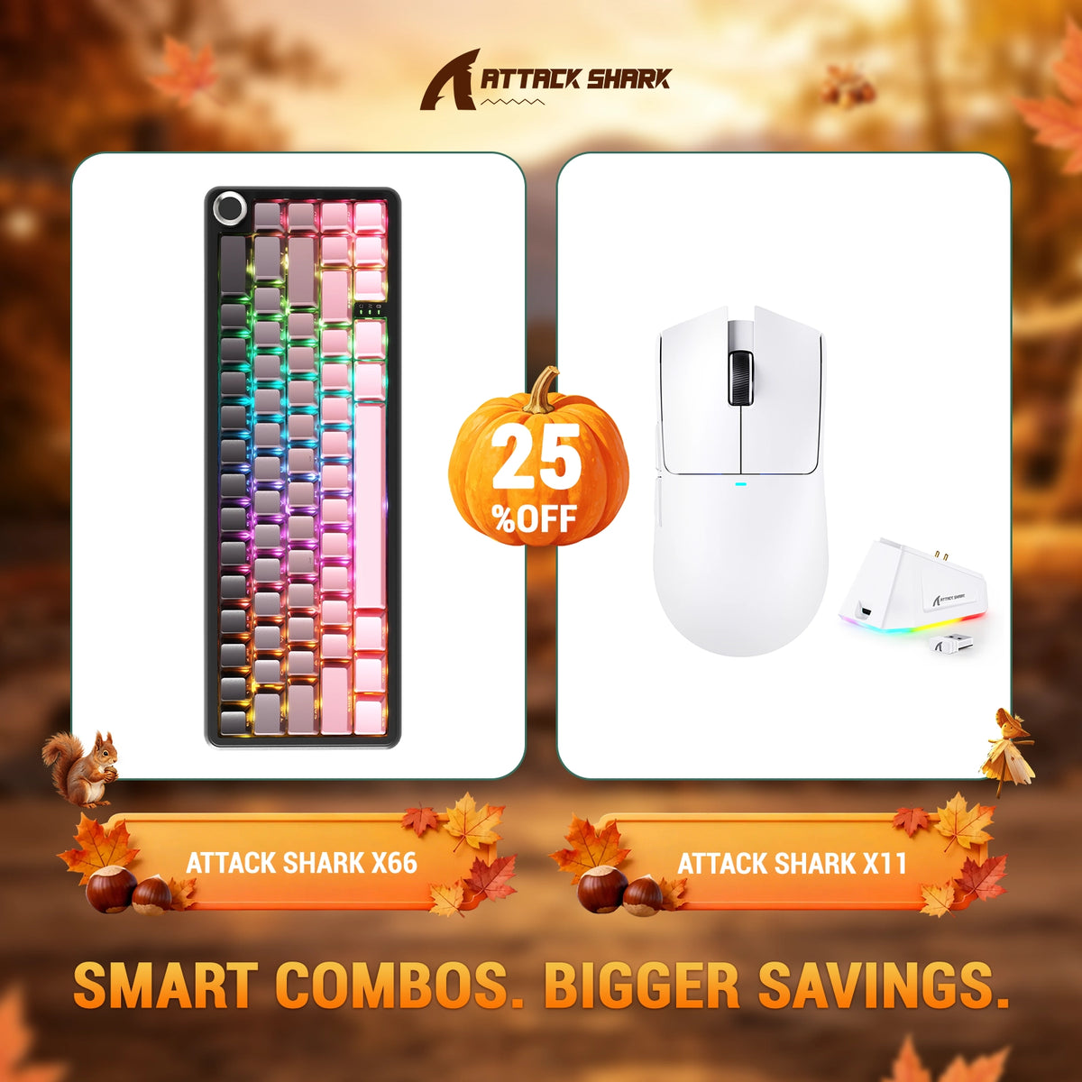 ATTACK SHARK X66 Kabellose mechanische Tastatur + X11 Kabellose Gaming-Maus Bundle