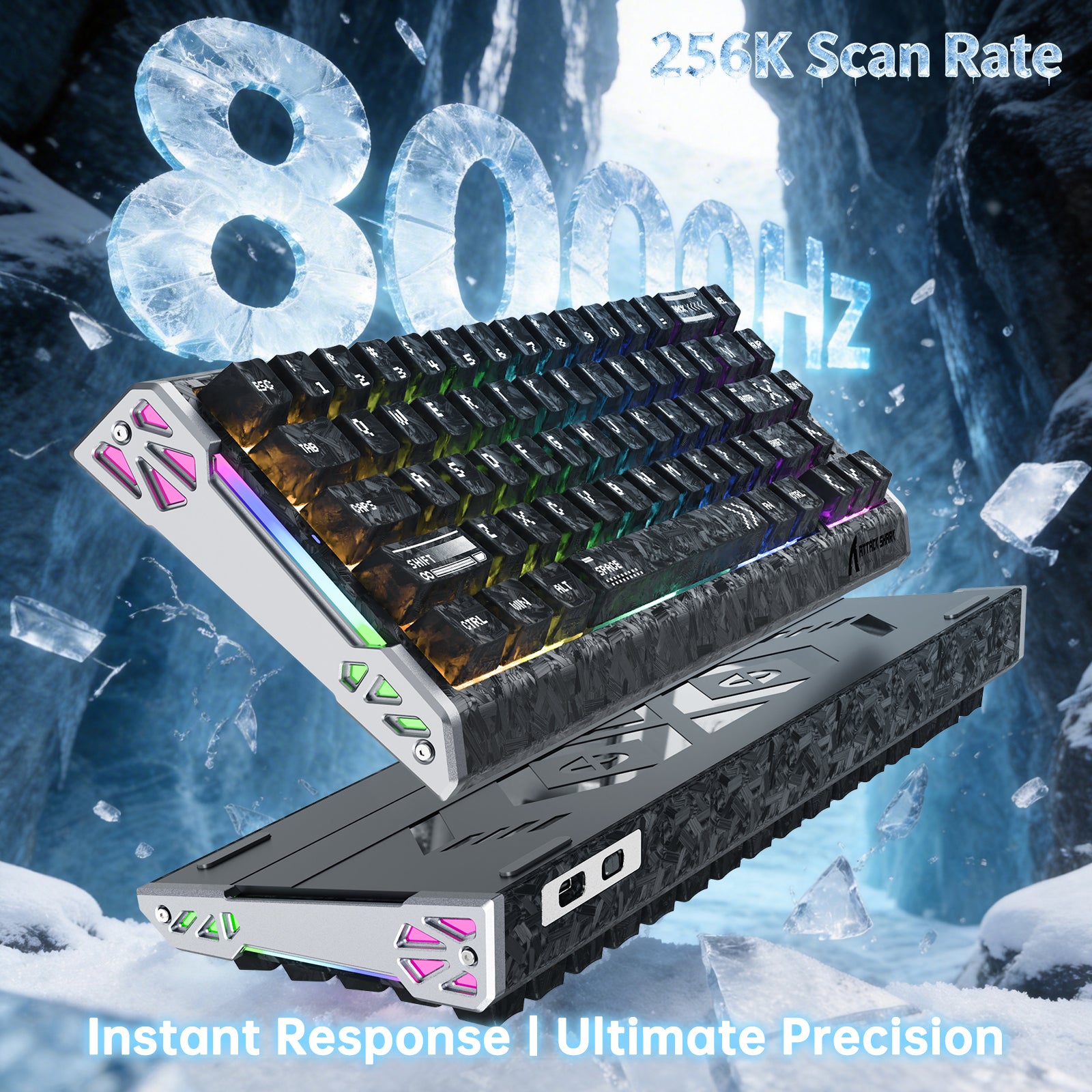 ATTACK SHARK R68 HE Kohlefaser Kabelgebundene Rapid Trigger Magnetischer Schalter Tastatur mit C01 Ultra RGB Spiralkabel