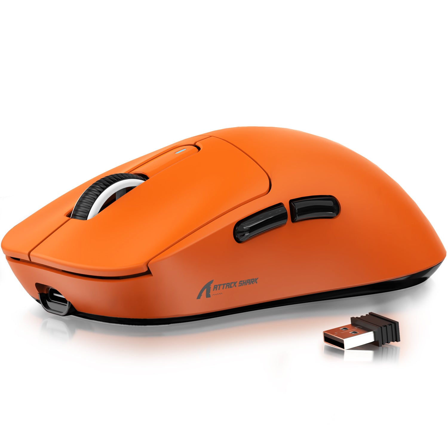 Attack Shark X3 wireless gaming mouse in orange with USB receiver.