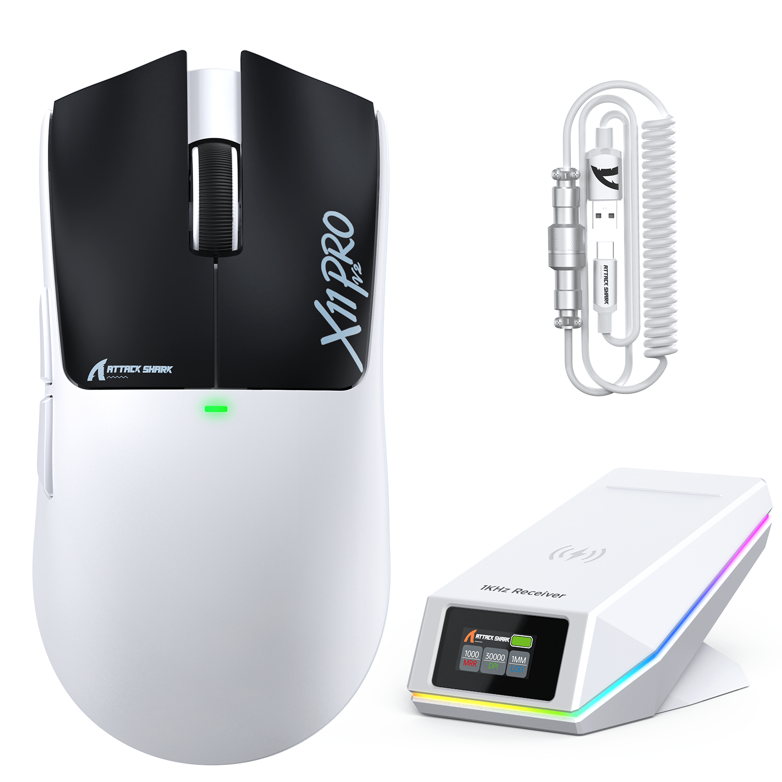 ATTACK SHARK X11 PRO V2 Kabellose Gaming-Maus mit TFT-Display, Ladestation und C06 Spiralkabel