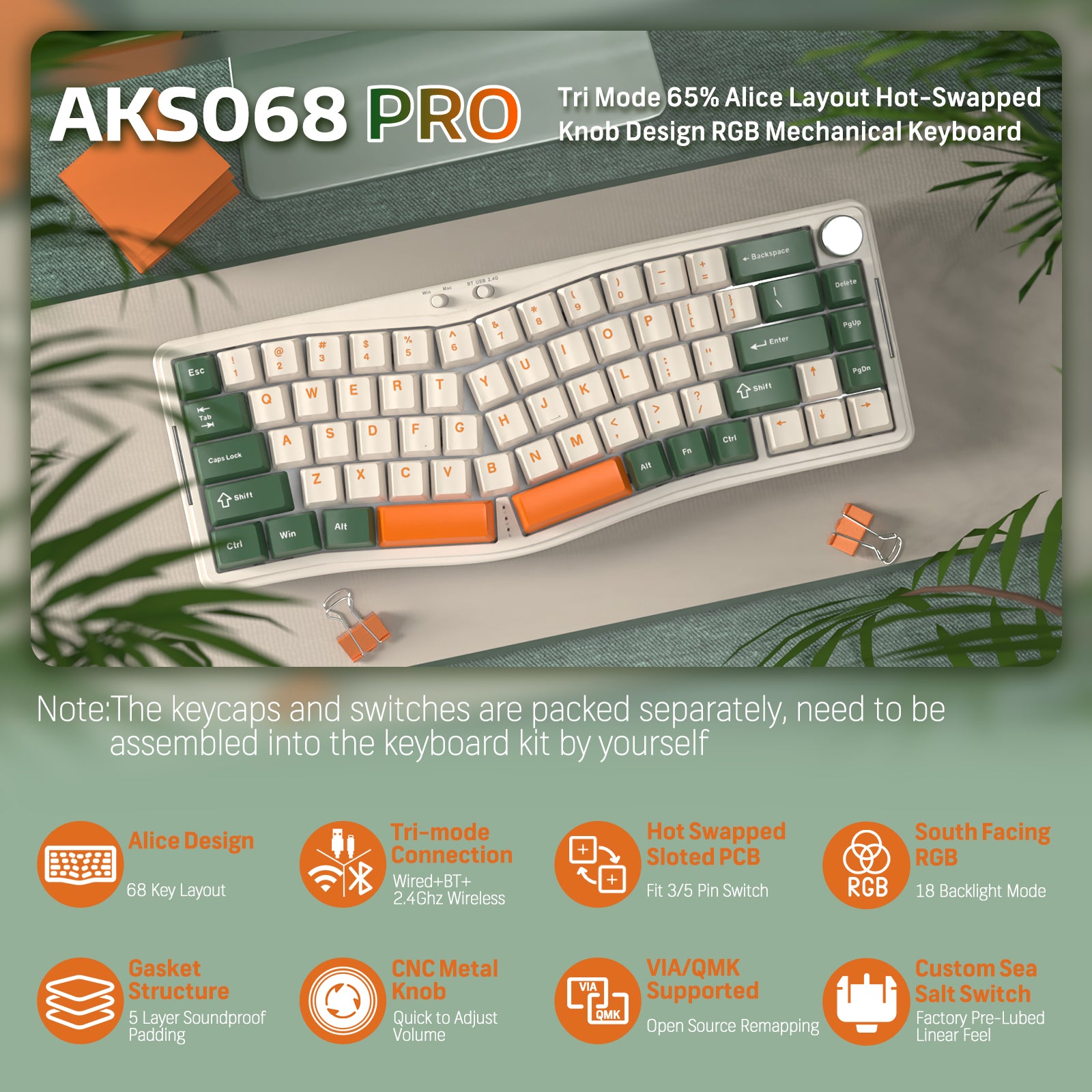 ATTACK SHARK x AJAZZ AKS068 PRO Alice Kabellose mechanische Tastatur 