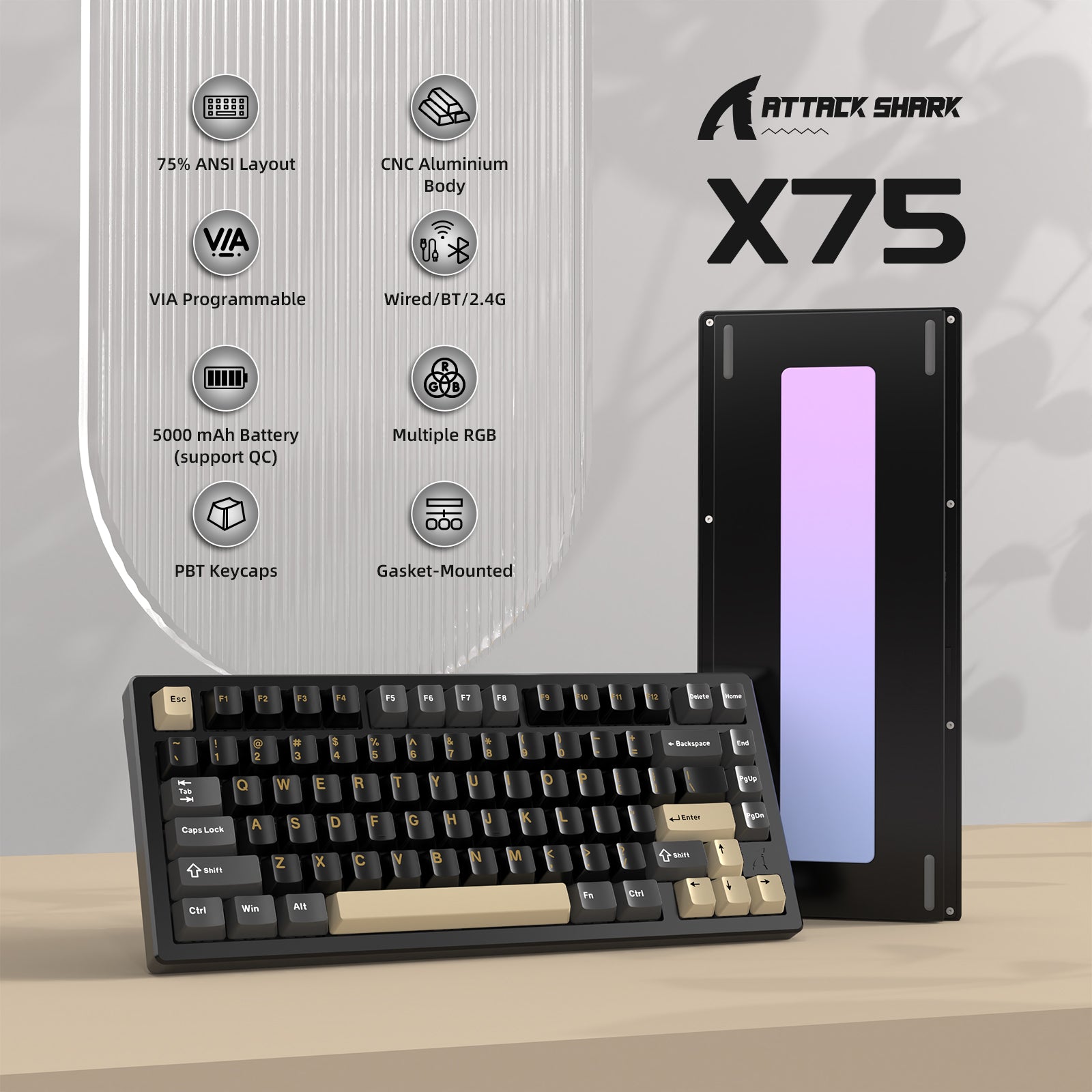 ATTACK SHARK X75 Vollaluminium-Tastatur