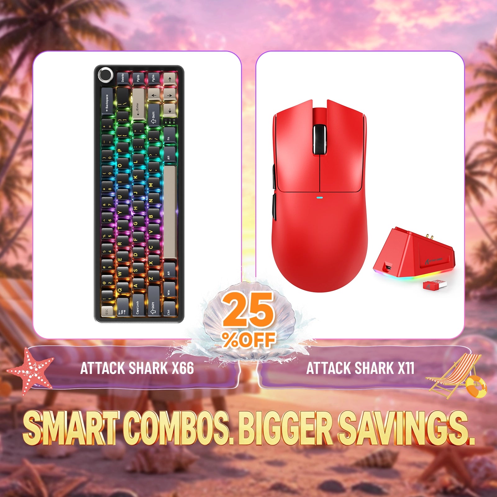 ATTACK SHARK X66 Kabellose mechanische Tastatur + X11 Kabellose Gaming-Maus Bundle