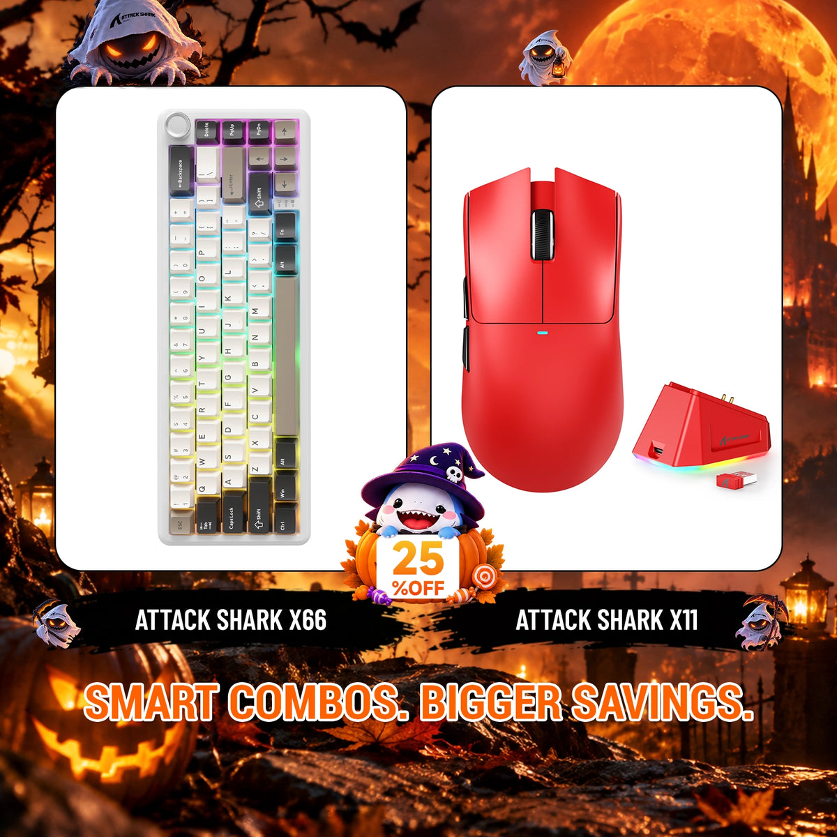 ATTACK SHARK X66 Kabellose mechanische Tastatur + X11 Kabellose Gaming-Maus Bundle