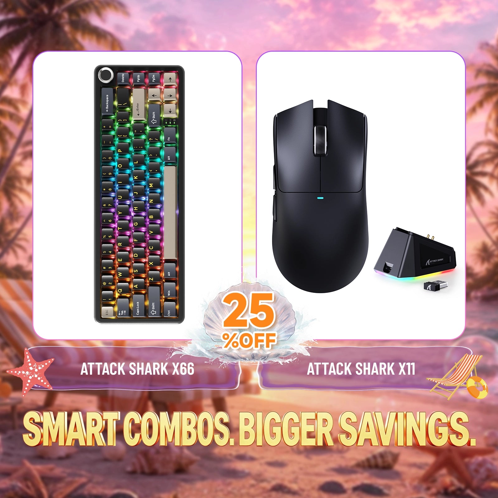 ATTACK SHARK X66 Kabellose mechanische Tastatur + X11 Kabellose Gaming-Maus Bundle