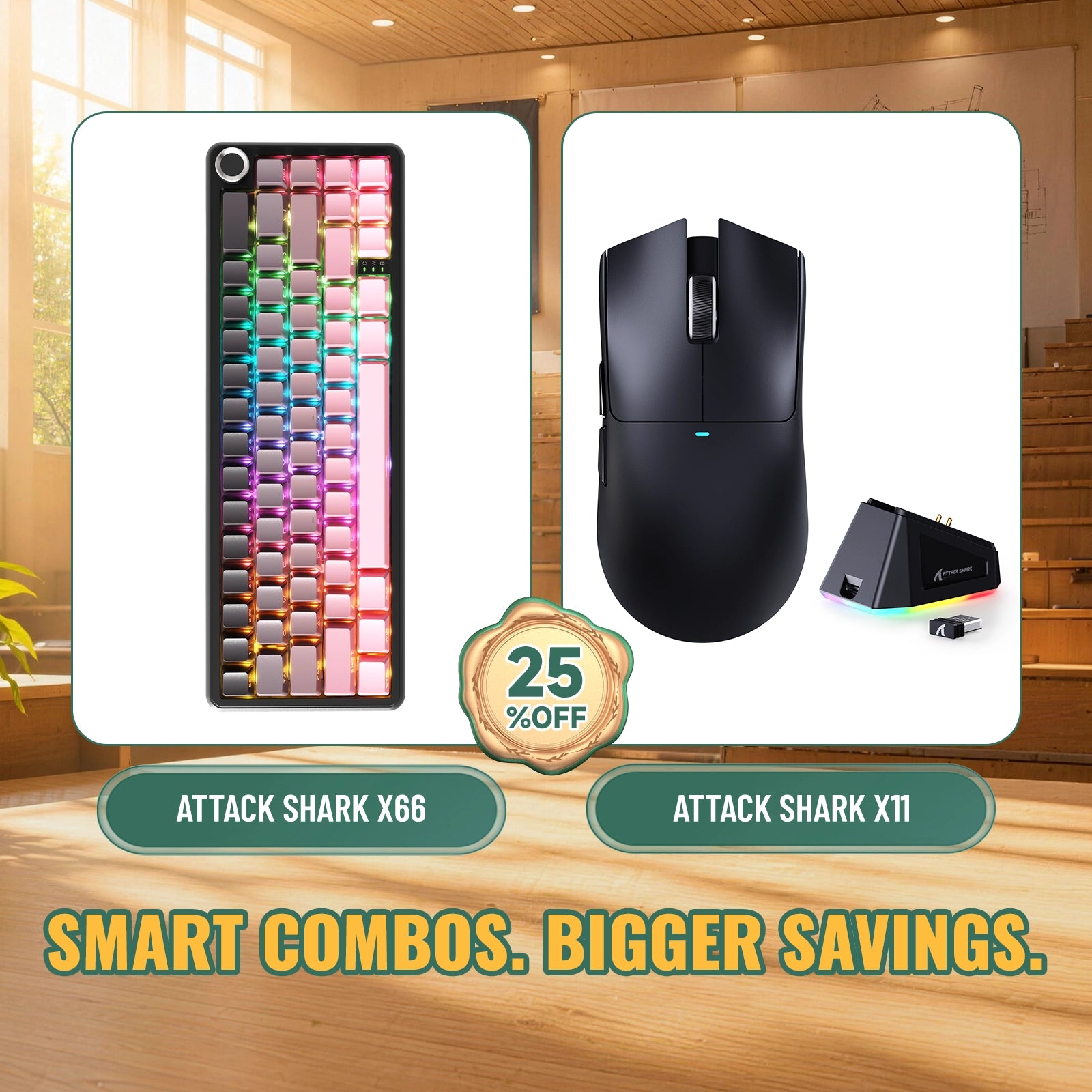 ATTACK SHARK X66 Kabellose mechanische Tastatur + X11 Kabellose Gaming-Maus Bundle