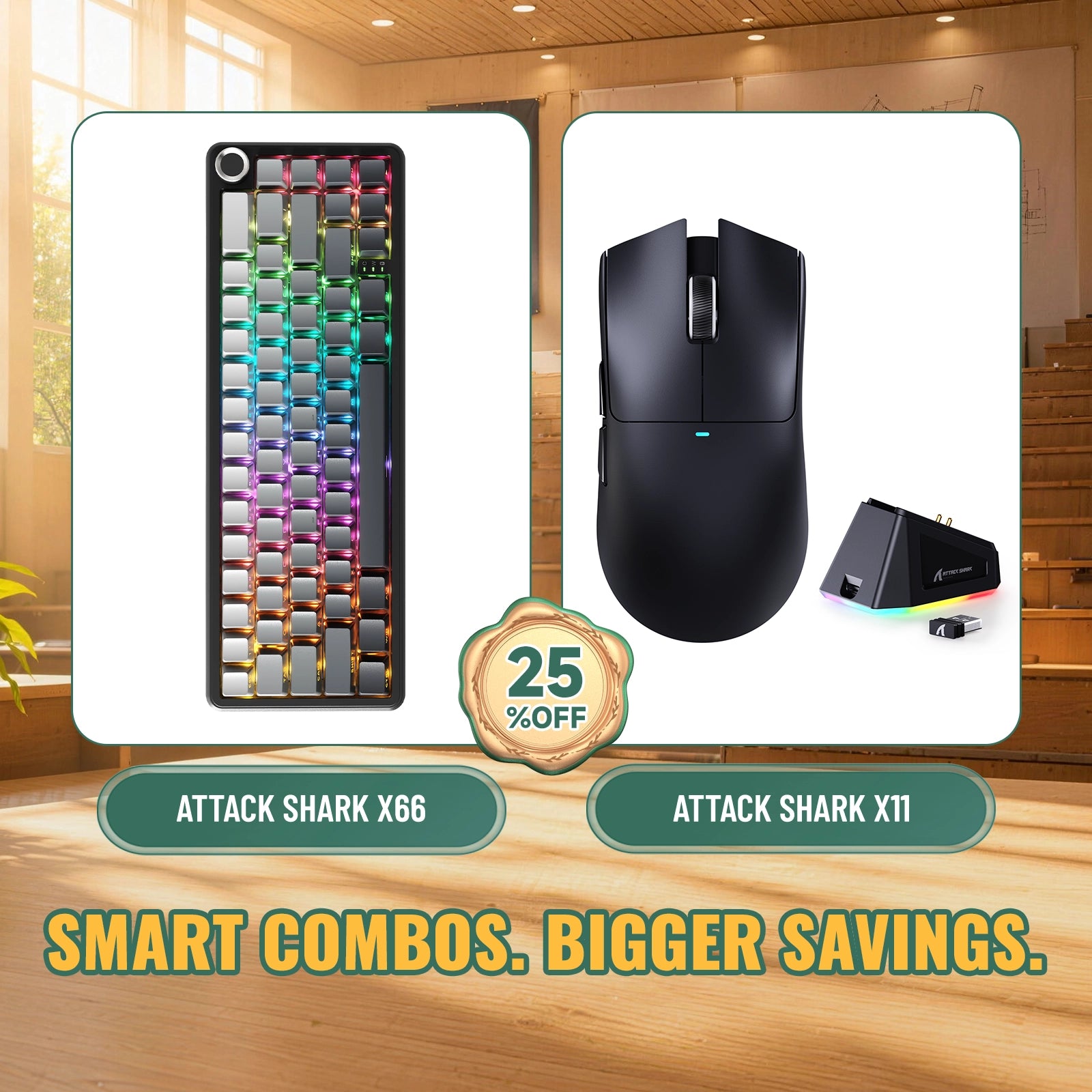 ATTACK SHARK X66 Kabellose mechanische Tastatur + X11 Kabellose Gaming-Maus Bundle