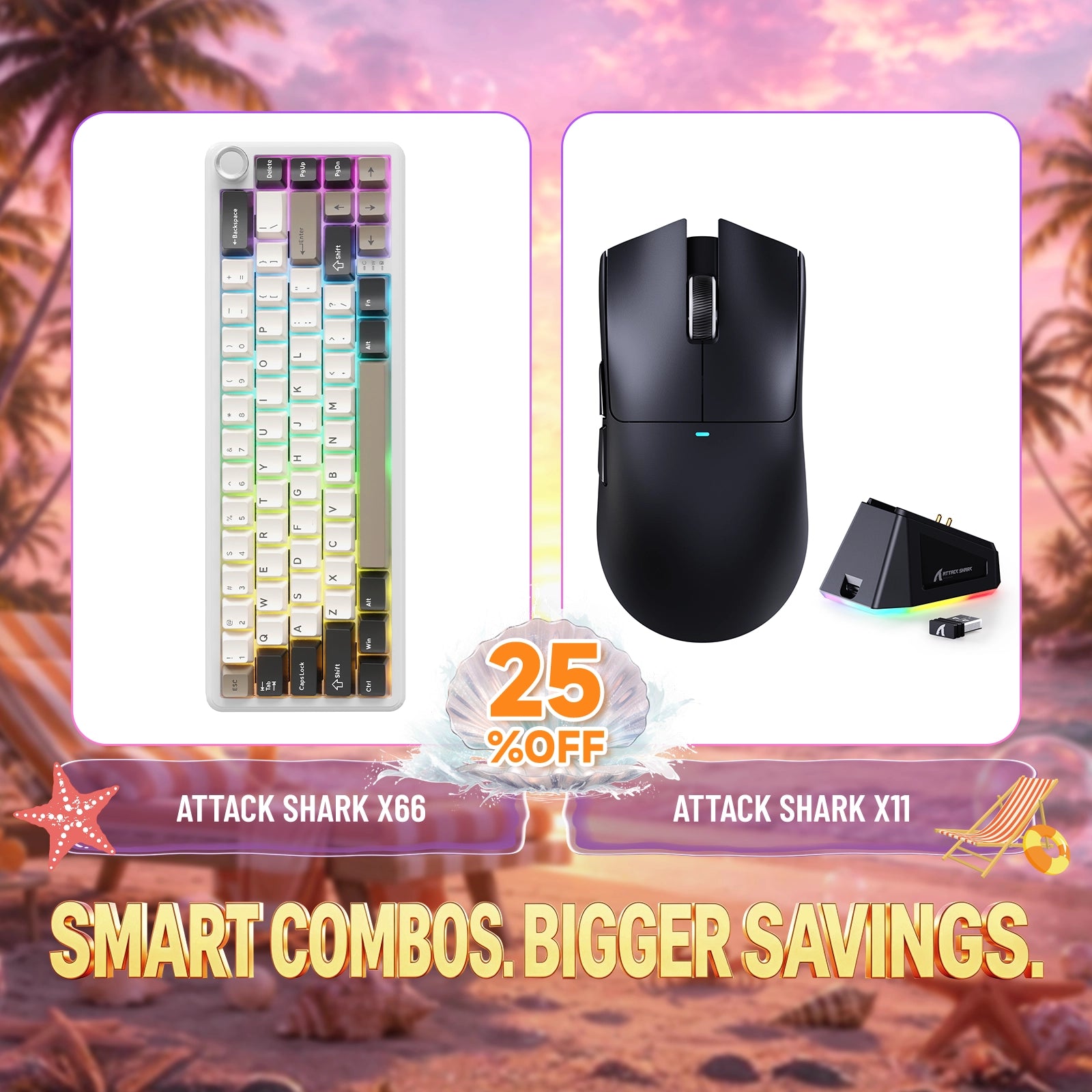 ATTACK SHARK X66 Kabellose mechanische Tastatur + X11 Kabellose Gaming-Maus Bundle