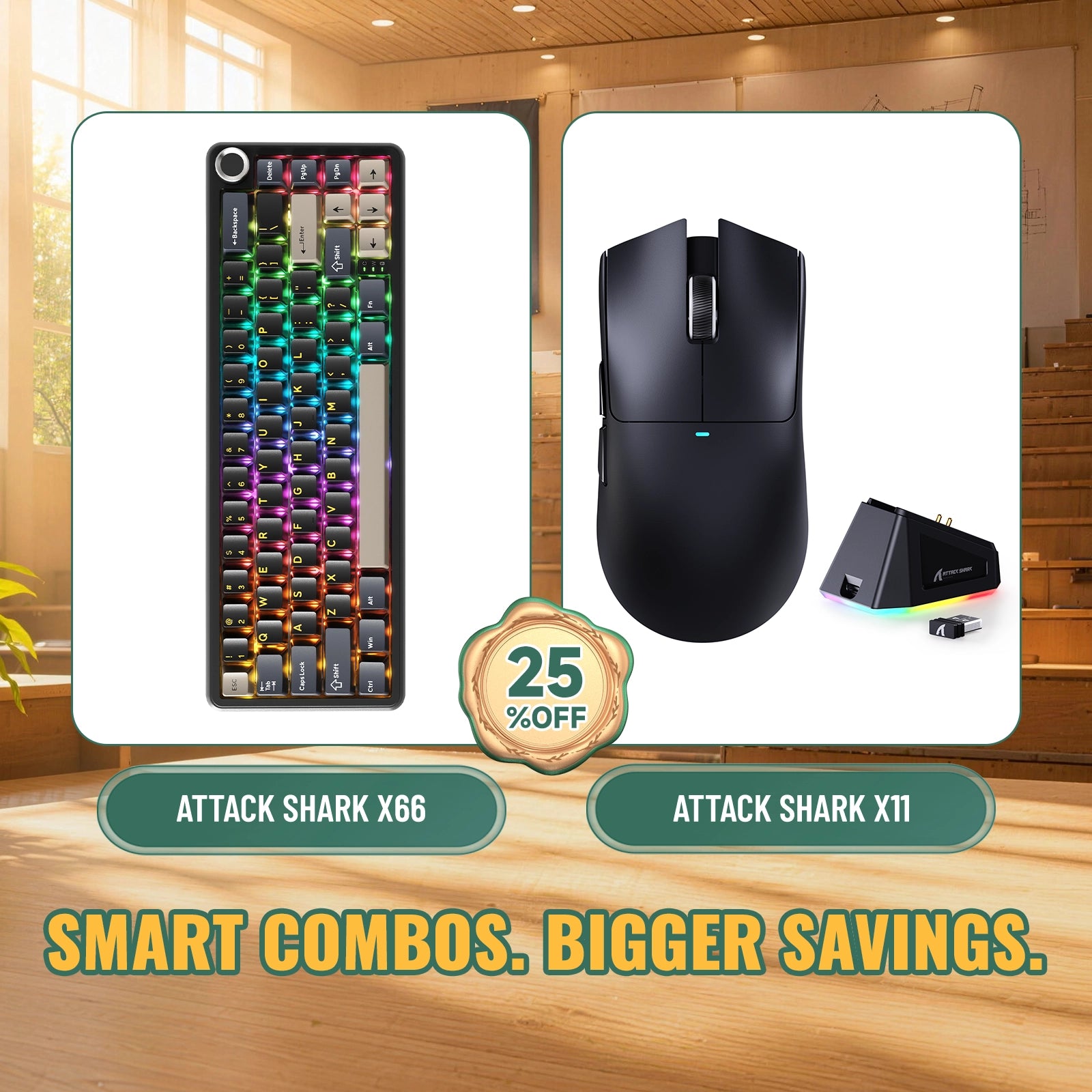 ATTACK SHARK X66 Kabellose mechanische Tastatur + X11 Kabellose Gaming-Maus Bundle
