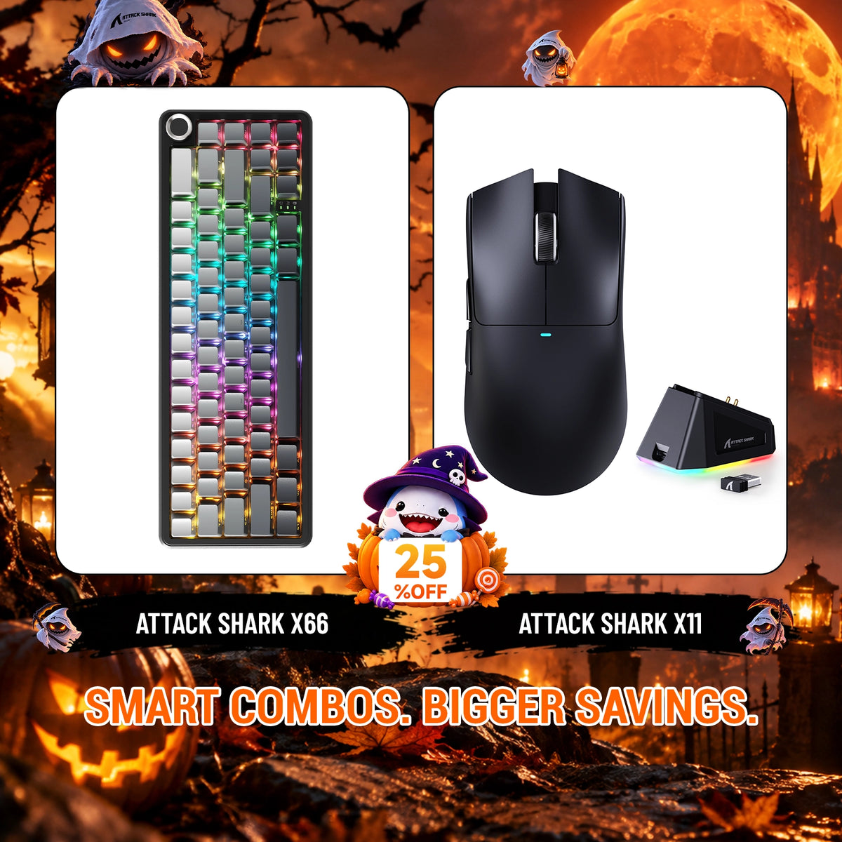 ATTACK SHARK X66 Kabellose mechanische Tastatur + X11 Kabellose Gaming-Maus Bundle