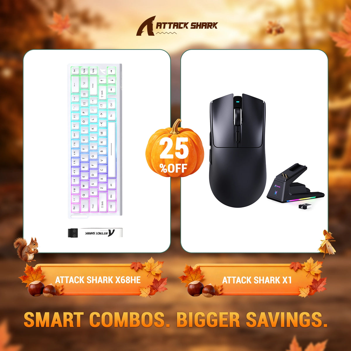 ATTACK SHARK X68HE Rapid Trigger Tastatur + X1 Kabellose Gaming-Maus Bundle