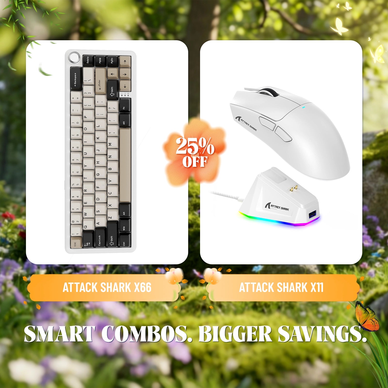 ATTACK SHARK X66 Wireless Mechanical Keyboard + X11 Wireless Gaming Mouse