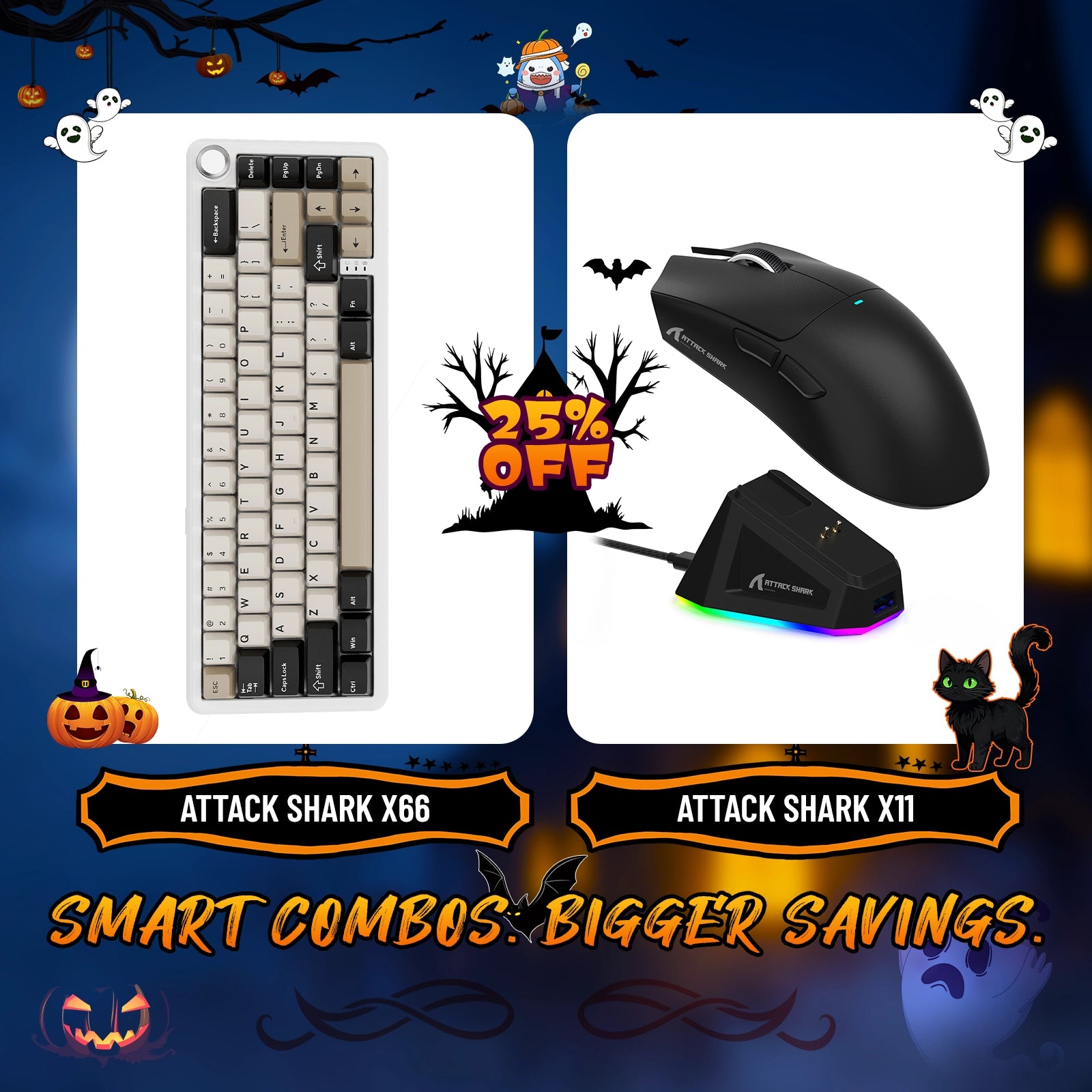 ATTACK SHARK X66 Wireless Mechanical Keyboard + X11 Wireless Gaming Mouse