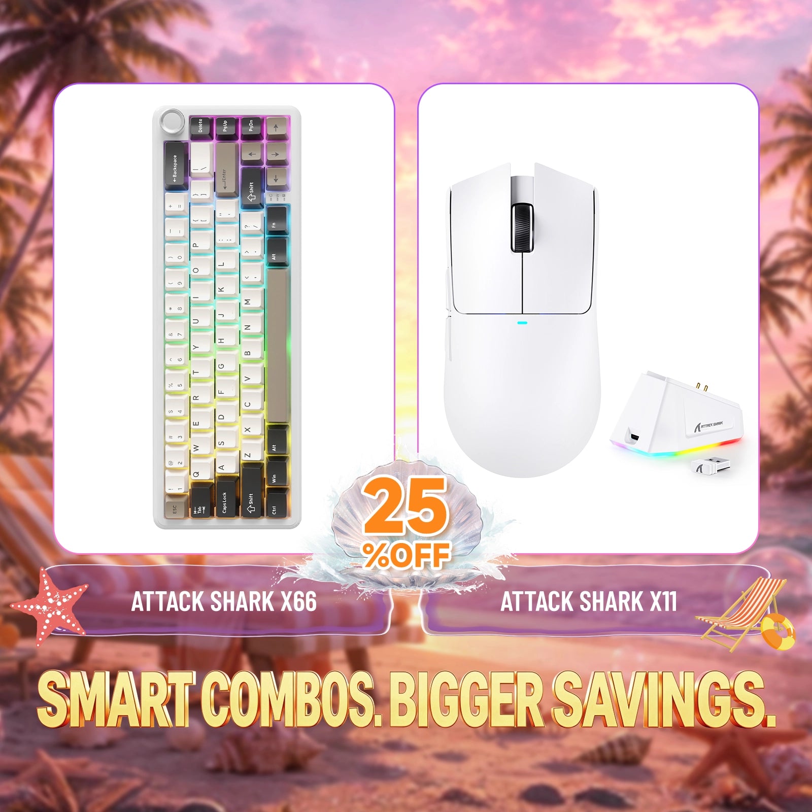 ATTACK SHARK X66 Kabellose mechanische Tastatur + X11 Kabellose Gaming-Maus Bundle