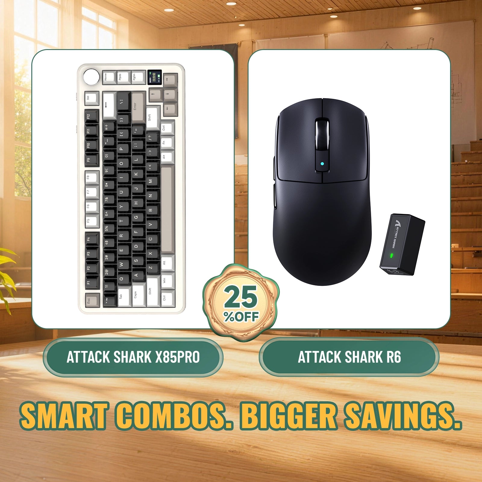 ATTACK SHARK X85 PRO Tri-Mode-Gasket-Mechaniktastatur + R6 kabelloses Gaming-Maus-Bundle