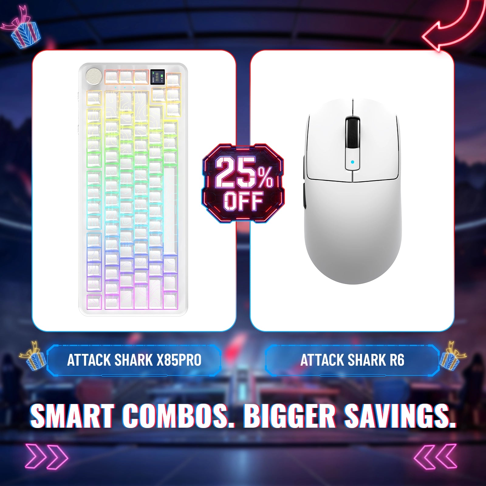 ATTACK SHARK X85PRO Tri-Mode Gasket Mechanische Tastatur + R6 Kabellose Gaming-Maus im Bundle