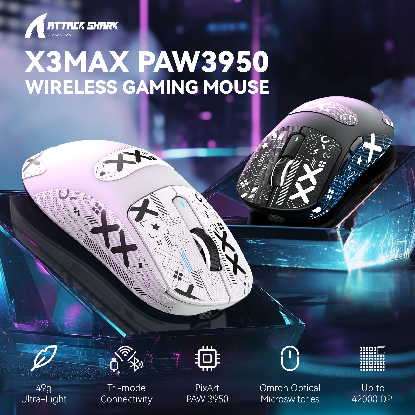 ATTACK SHARK X3MAX PAW3950 Kabellose Gaming-Maus