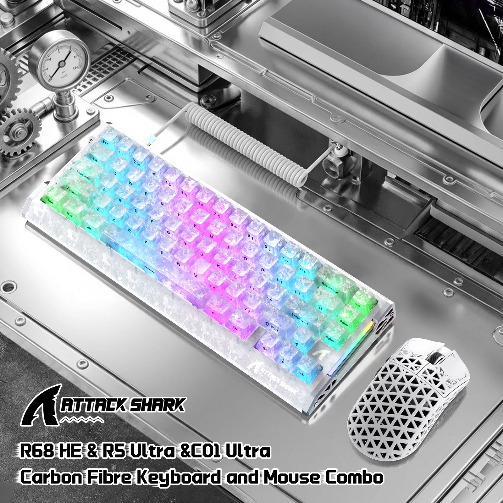 ATTACK SHARK R68 HE & R5 ULTRA Kohlefaser Gaming-Bundle mit C01 ULTRA Spiralkabel